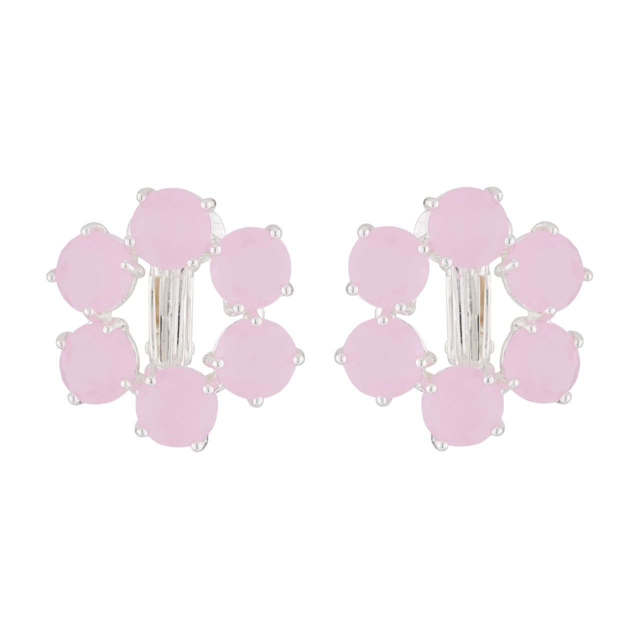 Pink And Silver 6 Stones La Diamantine Creoles Earrings | AJLD1422 - Les Nereides