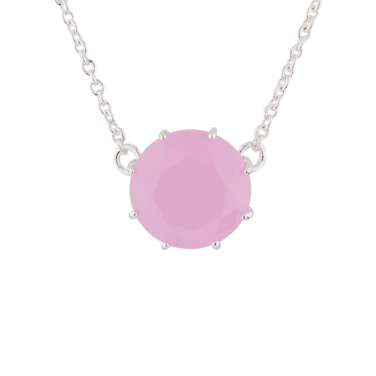 Pink And Silver Round Stone La Diamantine Pendant Necklace | Ajld3012 - Les Nereides