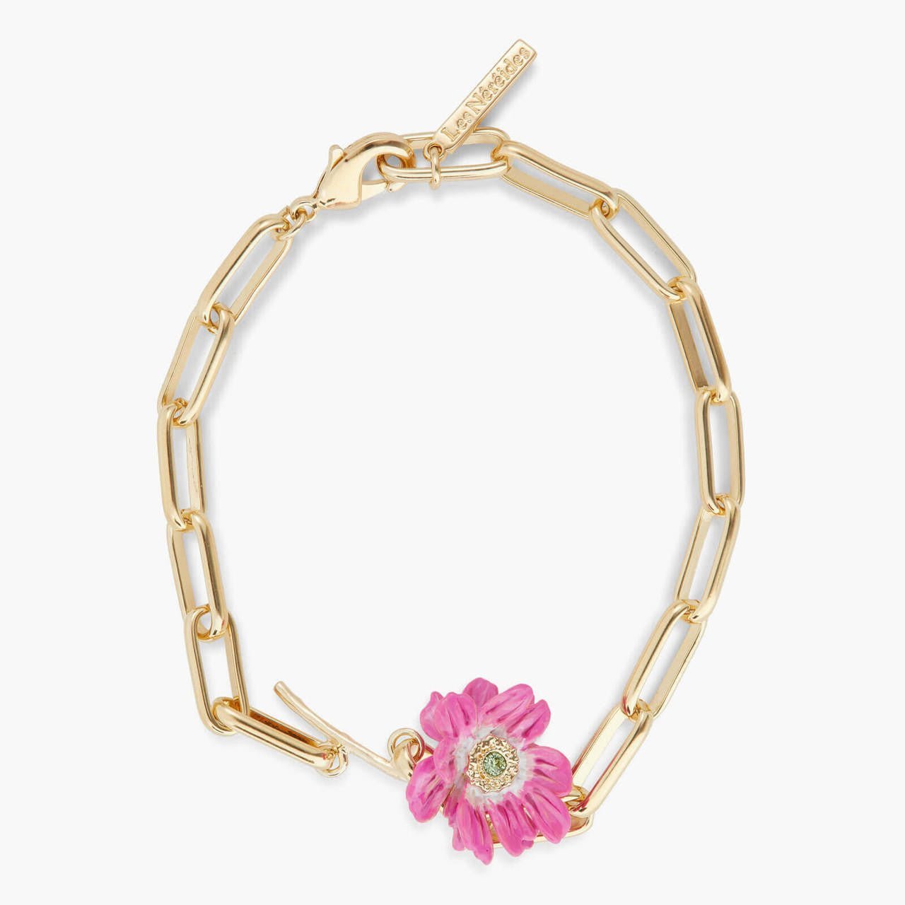 Pink Flower And Crystal Thin Bracelet | APCP2071 - Les Nereides