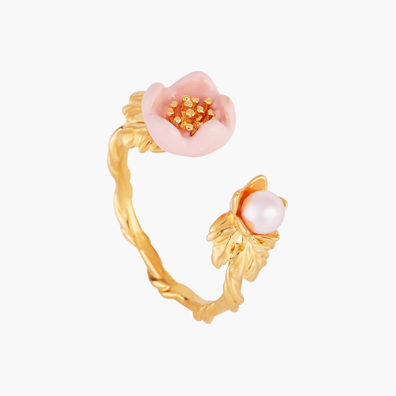 Pink Flower And Dewdrop Adjustable Rings | AMCM6041 - Les Nereides