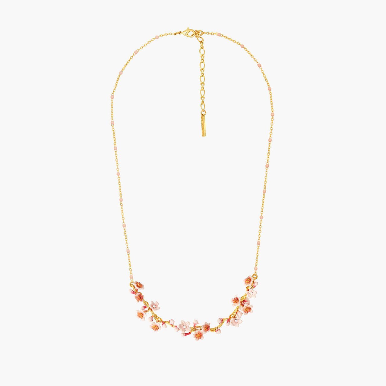 Pink Japanese Cherry Blossom And Golden Branch Statement Necklace | ANHA3031 - Les Nereides