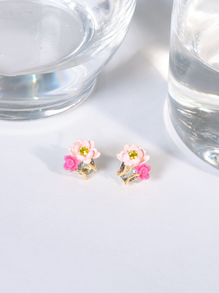Pink lotus and light blue stone earrings | ASOS1061 - Les Nereides