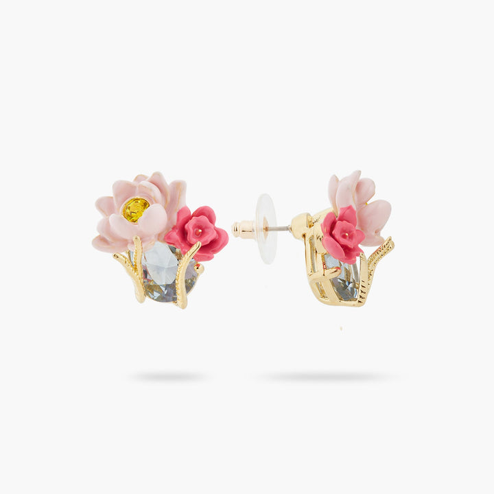Pink lotus and light blue stone earrings | ASOS1061 - Les Nereides