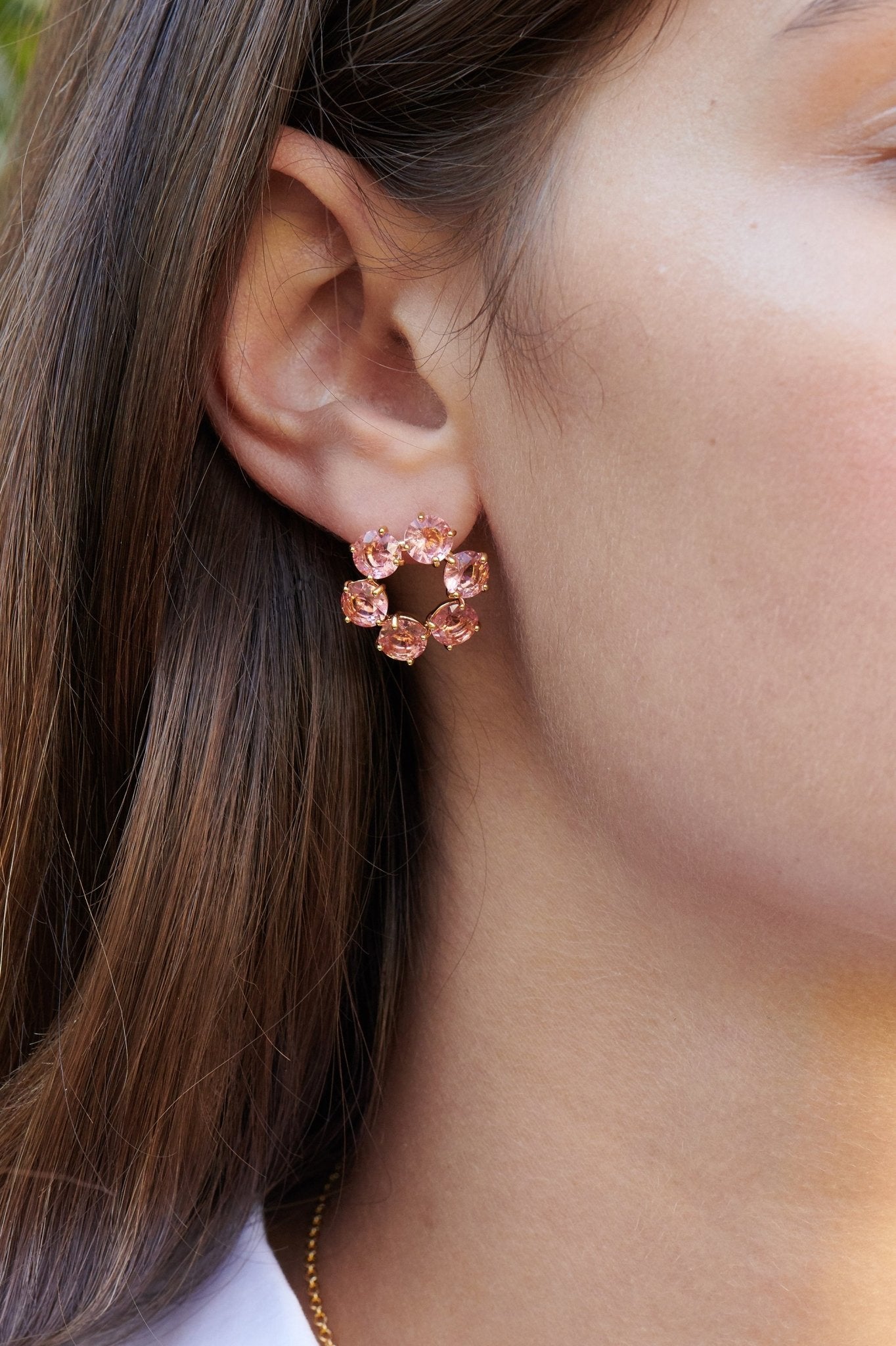 Pink Peach 6 Stones La Diamantine Creoles Earrings | ALLD1421 - Les Nereides