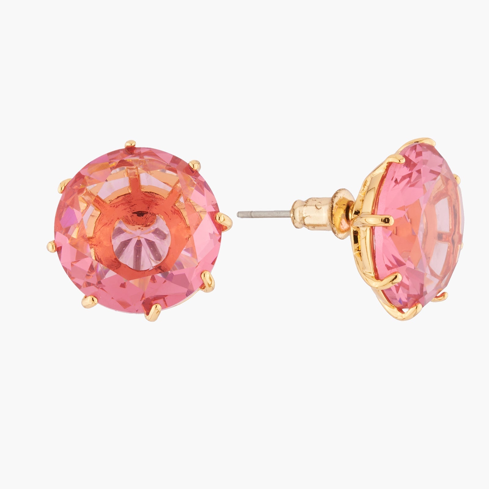 Pink Peach Round Stone La Diamantine Dormeuses Earrings | AKLD140 - Les Nereides