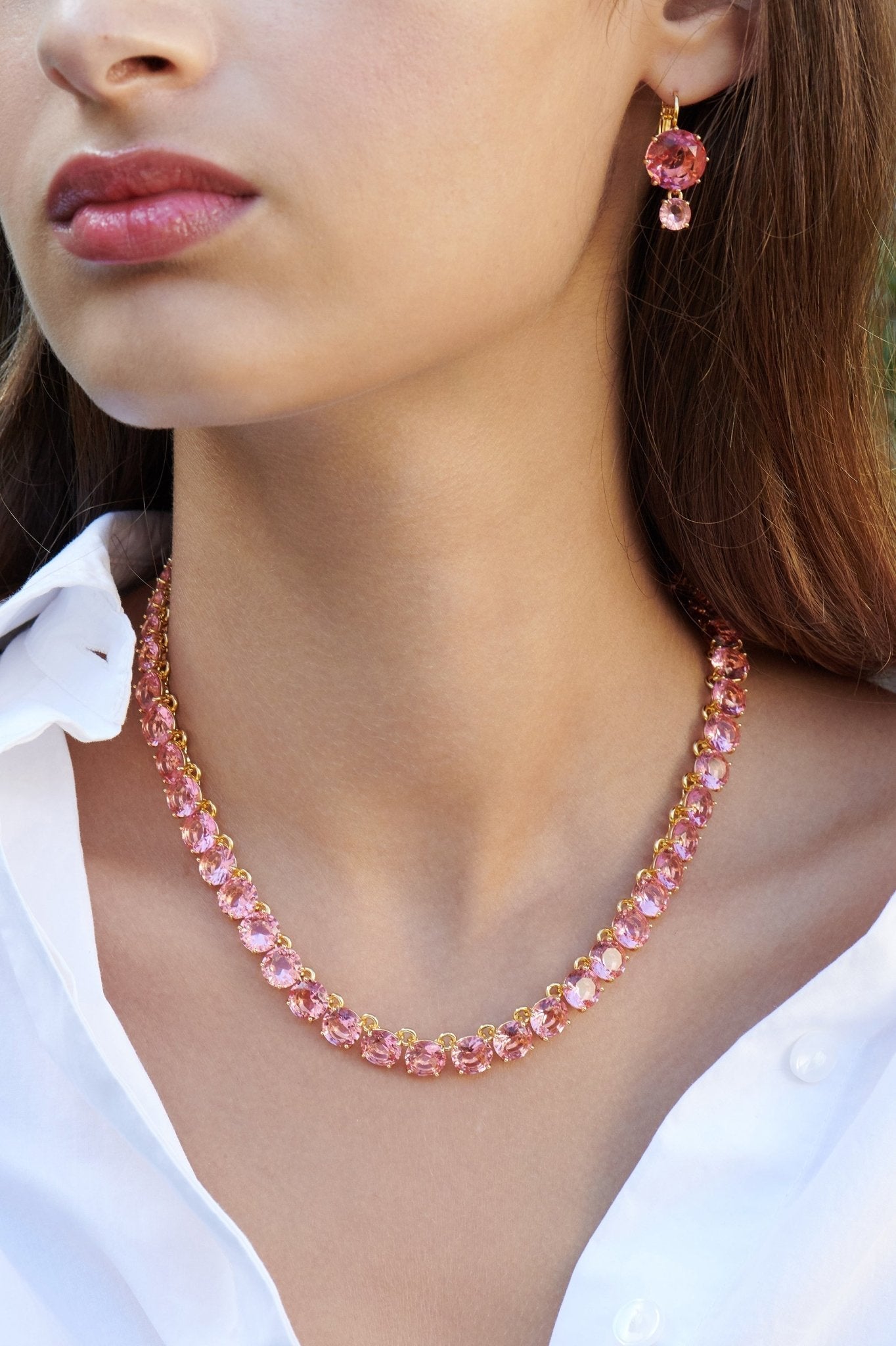 Pink Peach Round Stones La Diamantine Choker Necklace | ALLD3321 - Les Nereides