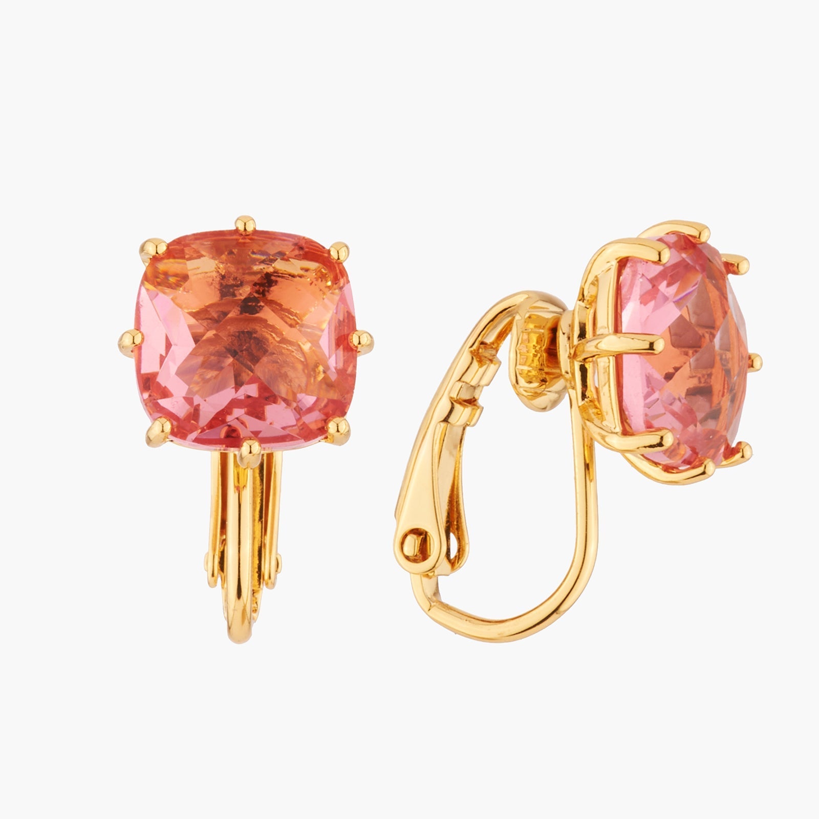 Pink Peach Square Stone La Diamantine Earrings | AKLD101C - Les Nereides