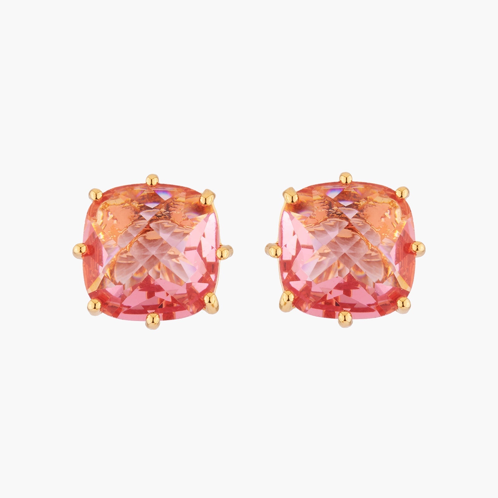 Pink Peach Square Stone La Diamantine Earrings | AKLD101C - Les Nereides