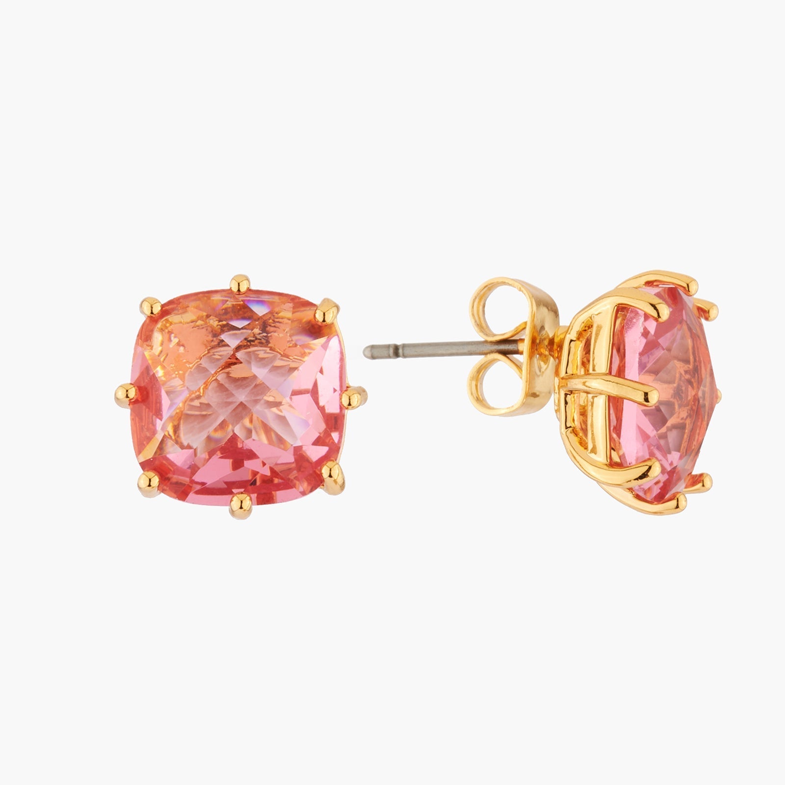 Pink Peach Square Stone La Diamantine Earrings | AKLD101C - Les Nereides
