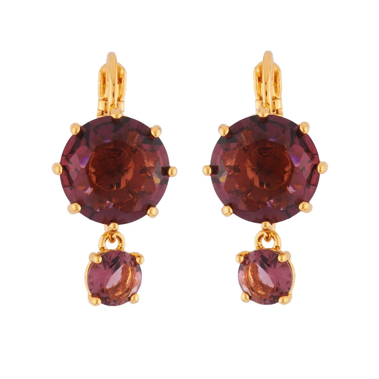 Plum 2 Round Stones La Diamantine Dormeuses Earrings | AILD1261 - Les Nereides