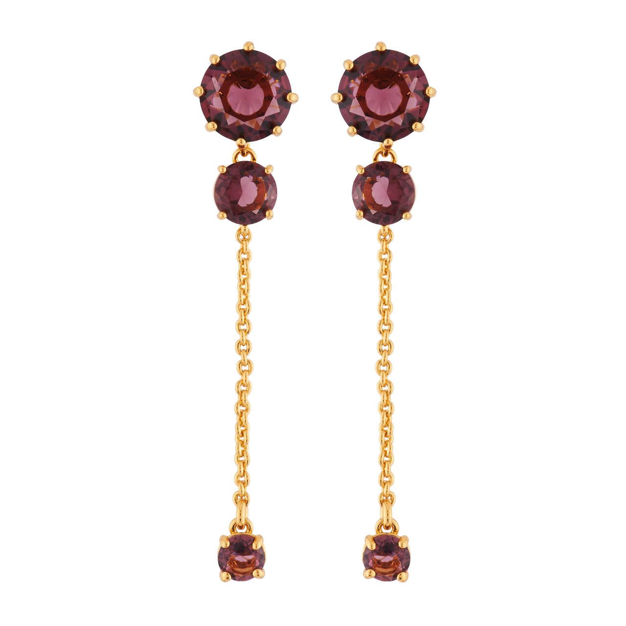 Plum 3 Stones And Chain La Diamantine Earrings | AILD1411 - Les Nereides