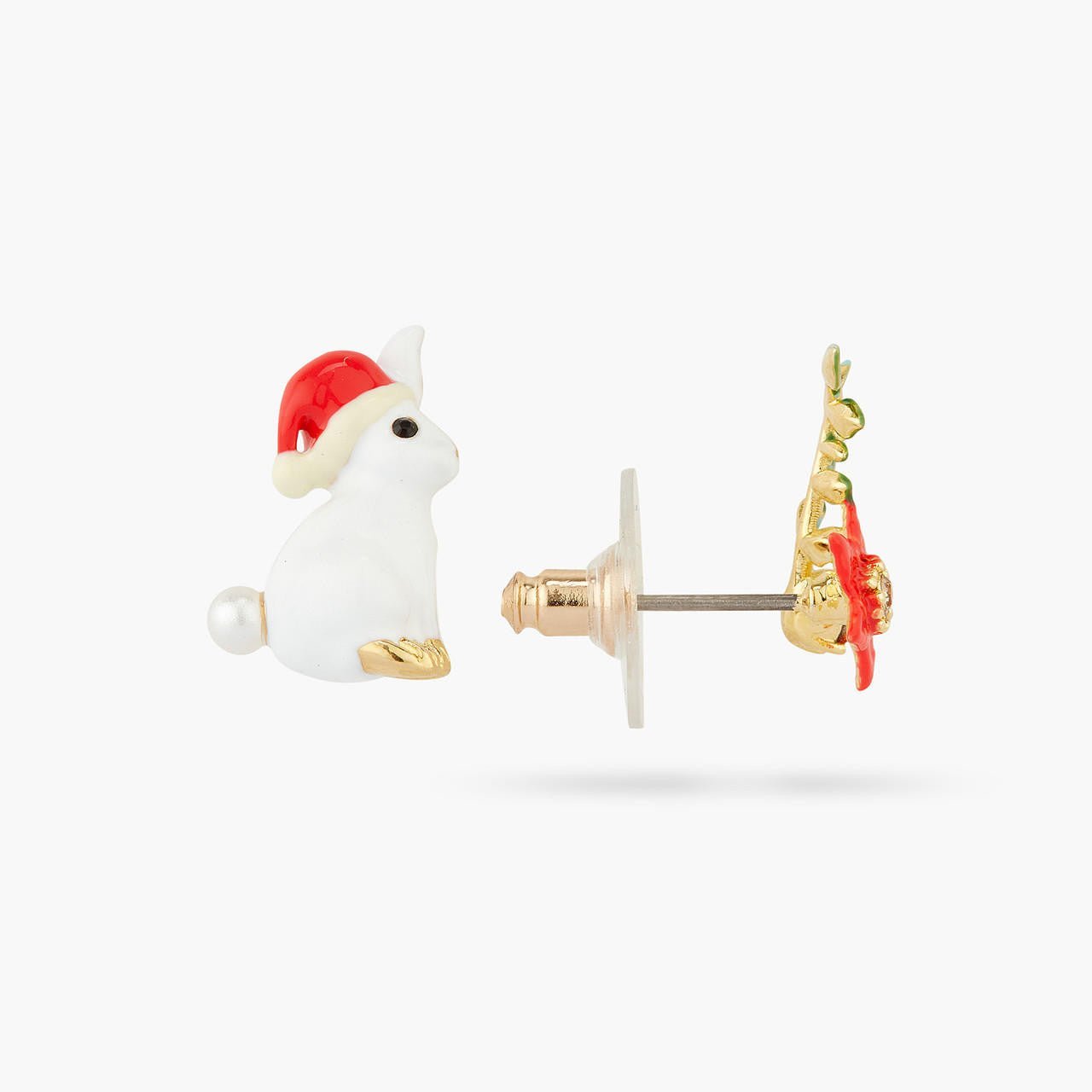 Rabbit and Poinsettia asymmetrical earrings | AQNE1021 - Les Nereides