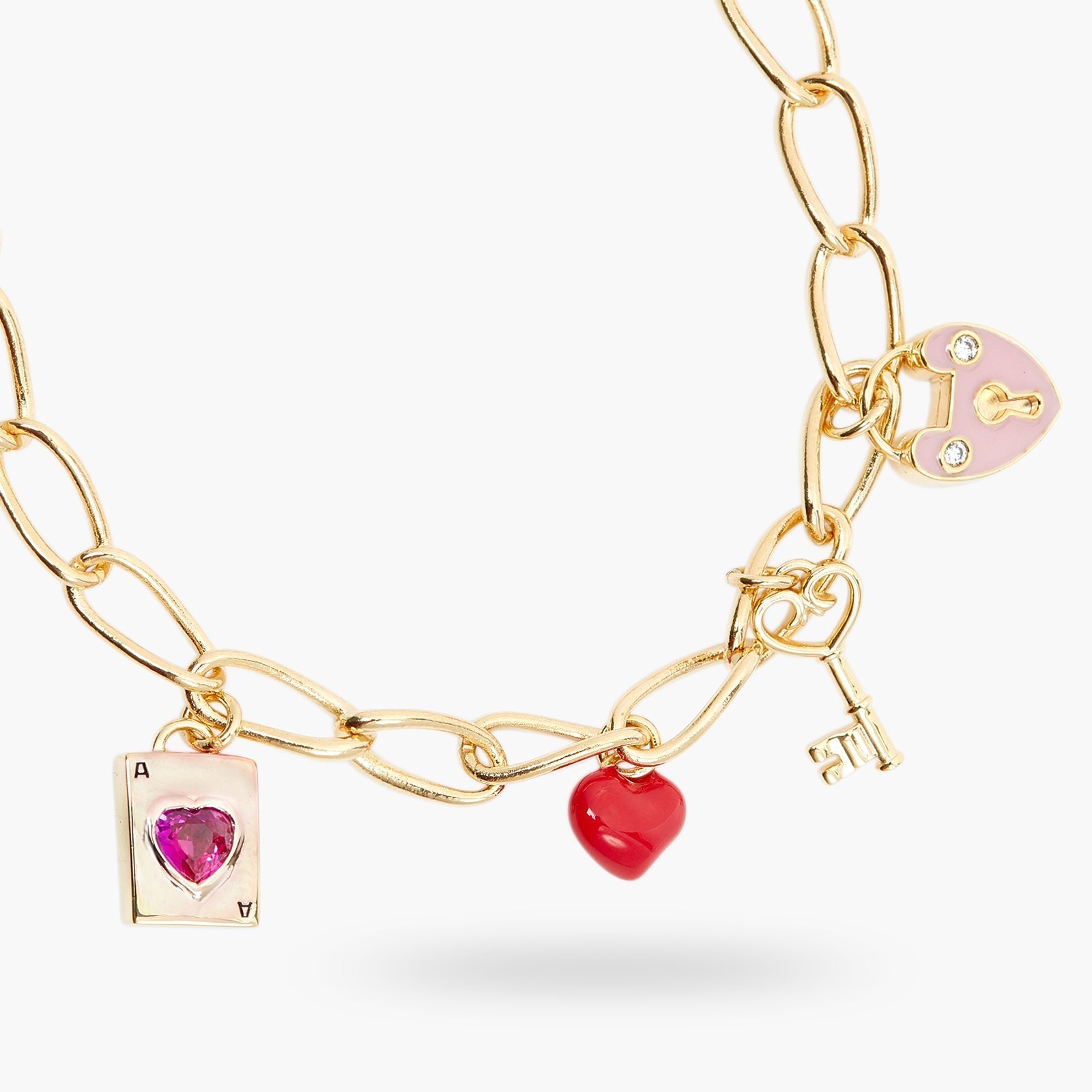 Rectangle Chain And Love Charm Bracelet | ASAM2031 - Les Nereides