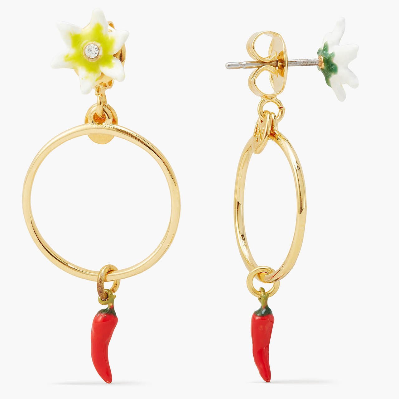 Red Chilli And Flower Hoop Earrings | APVE1061 - Les Nereides