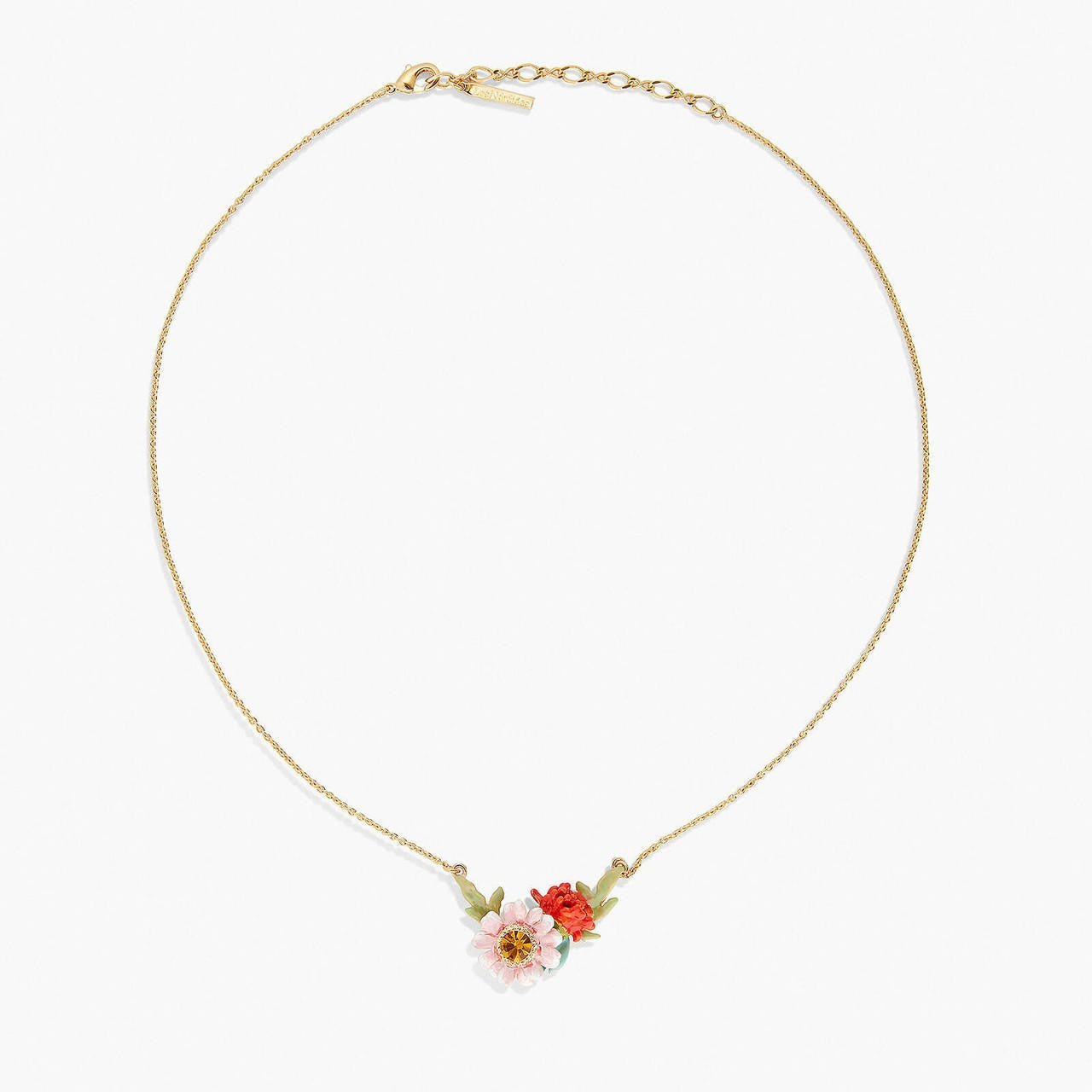 Red Dahlia And Pink Meadow Flower Pendant Necklace | APPP3061 - Les Nereides