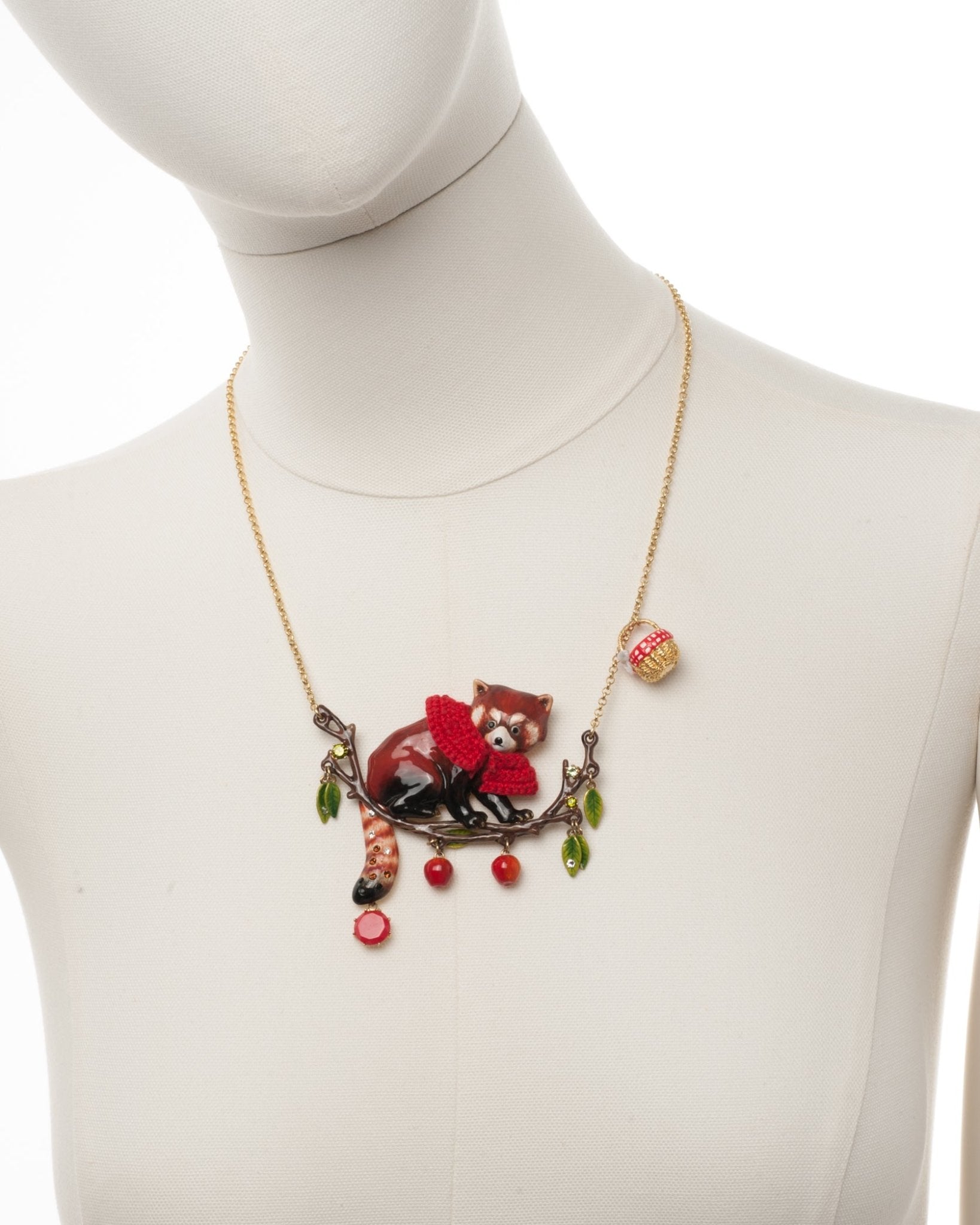 Red Panda With Faceted Crystal Necklace | AEGJ3011 - Les Nereides