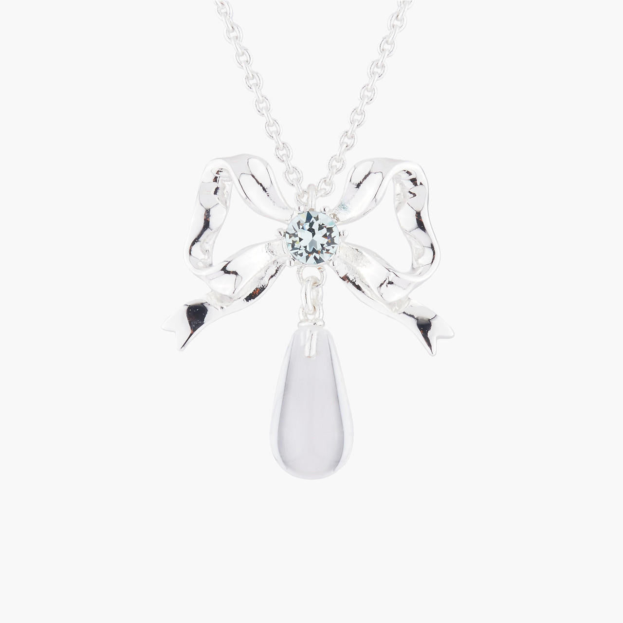 Ribbon And Transparent Crystal Pendant Necklace | Akjv3032 - Les Nereides
