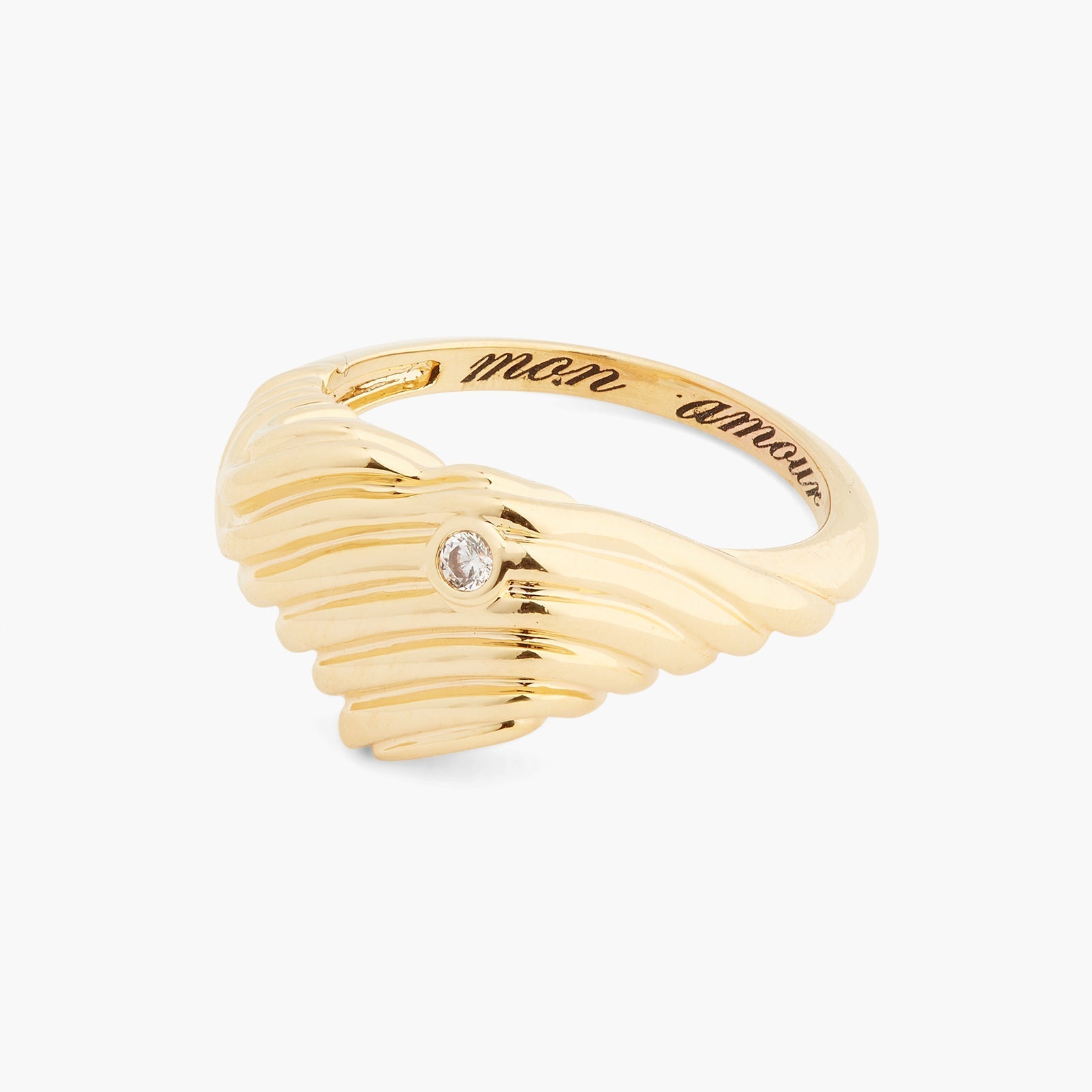 Ripple Heart CZ Signet Ring | ASAM6041 - Les Nereides