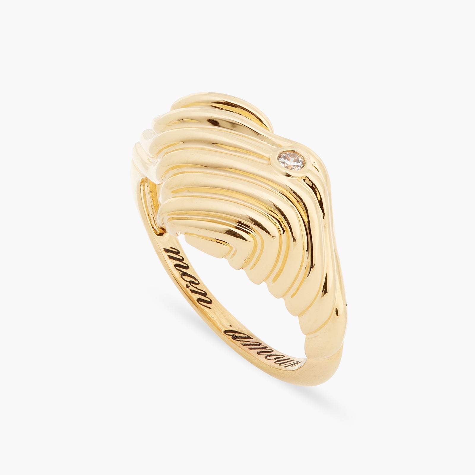 Ripple Heart CZ Signet Ring | ASAM6041 - Les Nereides