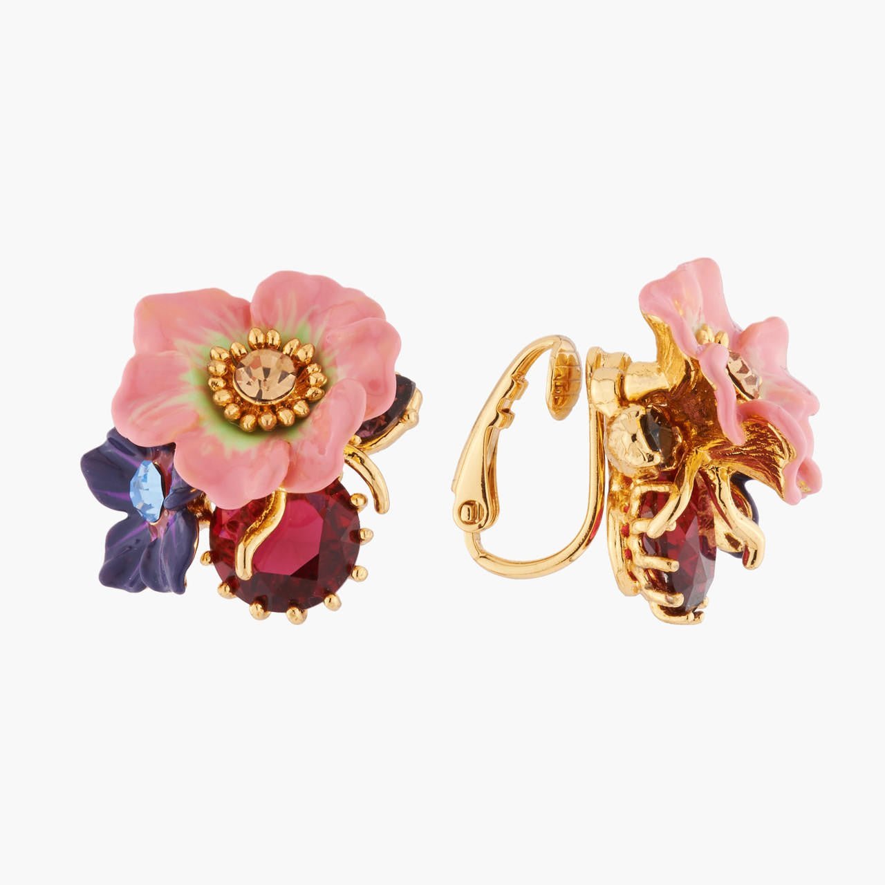 Rose And Apple Blossoms On Faceted Stone Earrings | AKPC104 - Les Nereides