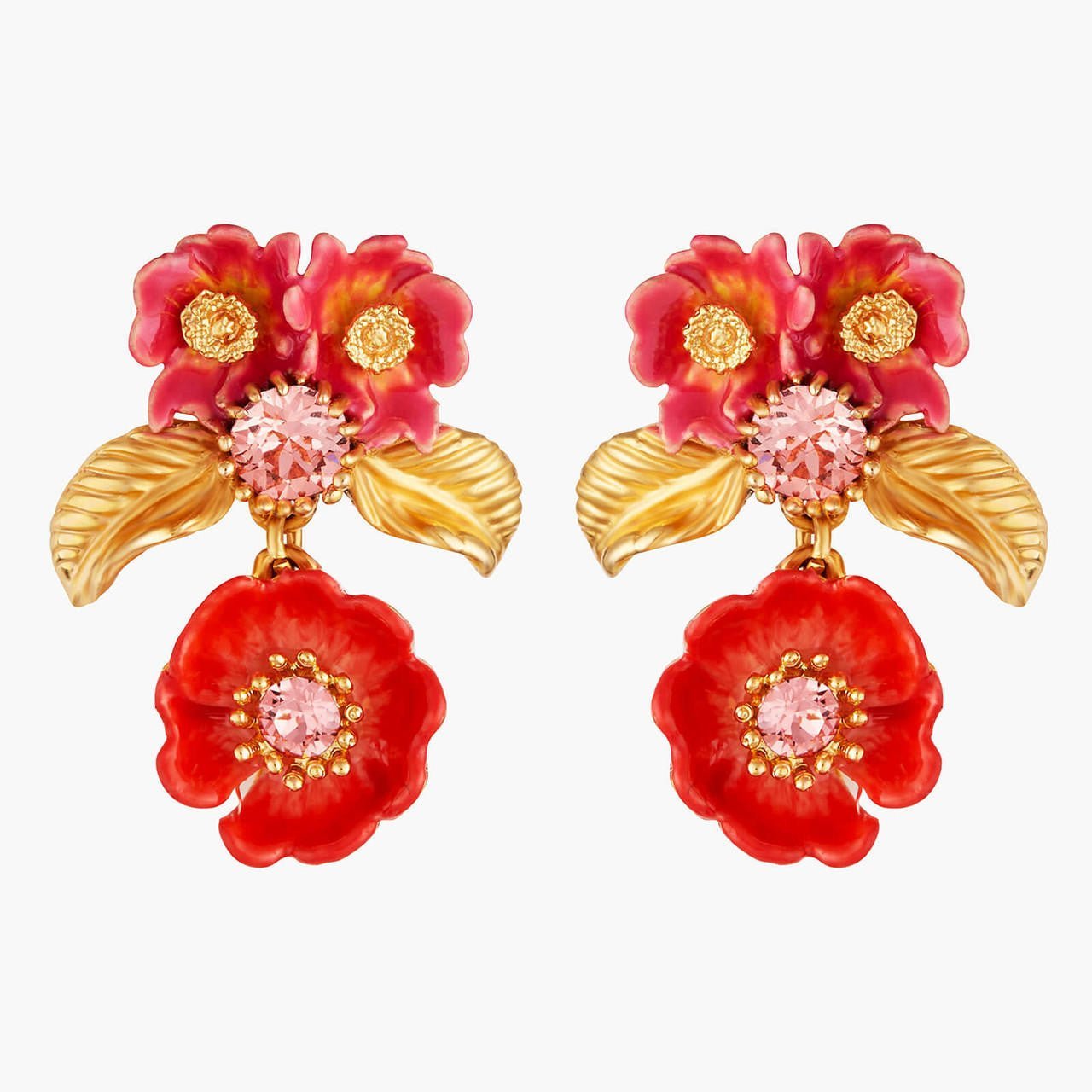 Rose Bud And Golden Leaves Earrings | AMAR1011 - Les Nereides