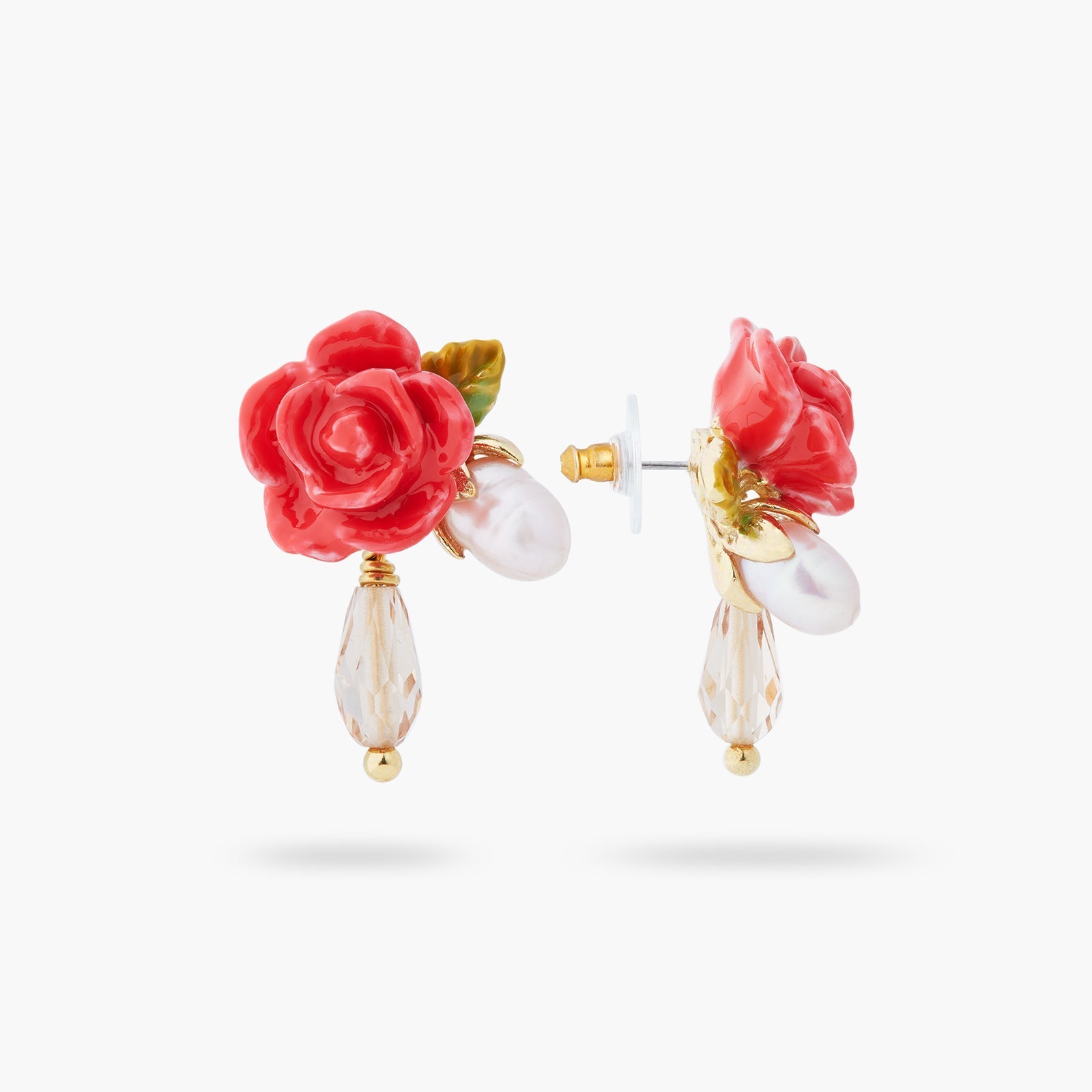 Rose, cultured pearl and crystal drop earrings | ASAR1091 - Les Nereides