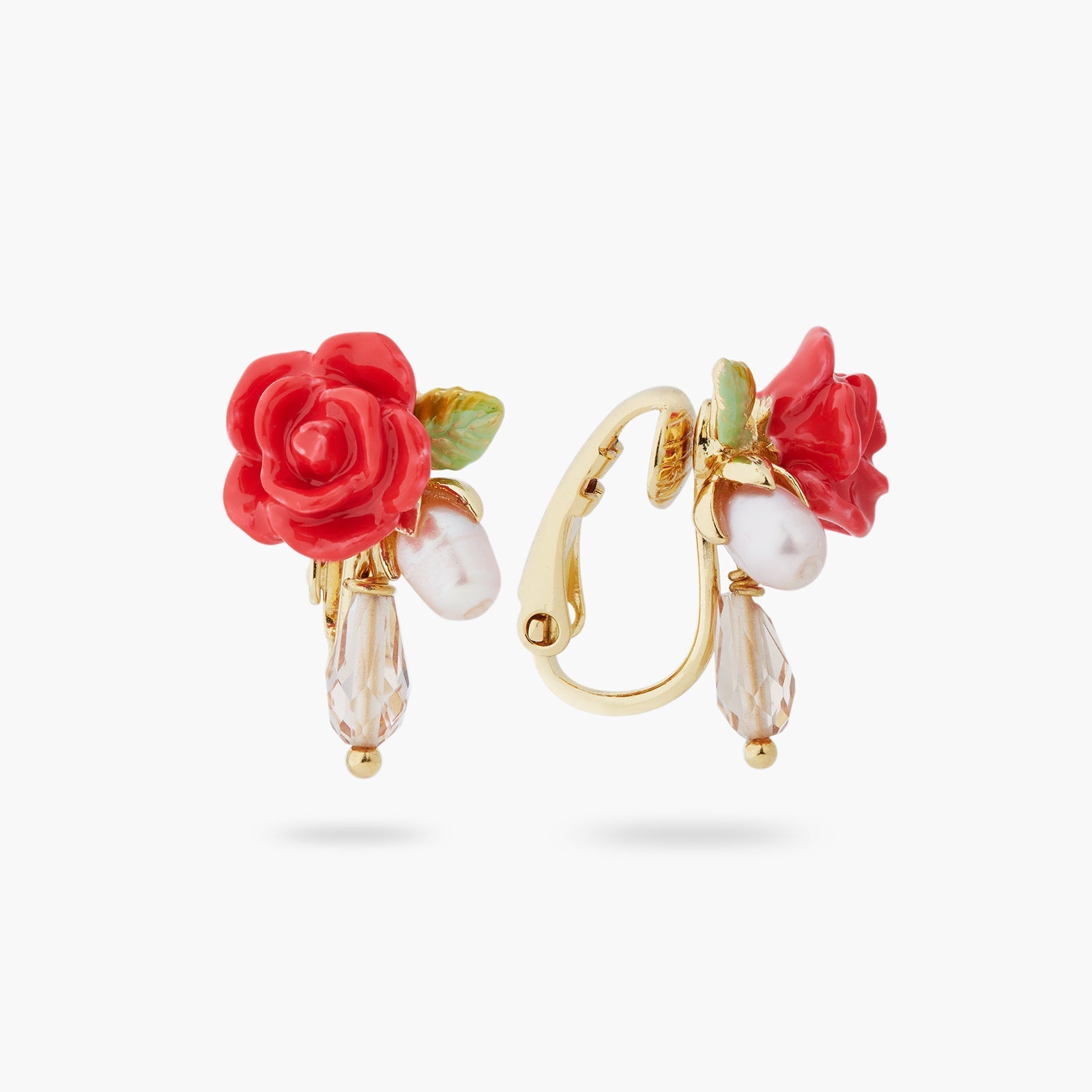 Rose, cultured pearl and crystal drop earrings | ASAR1091 - Les Nereides