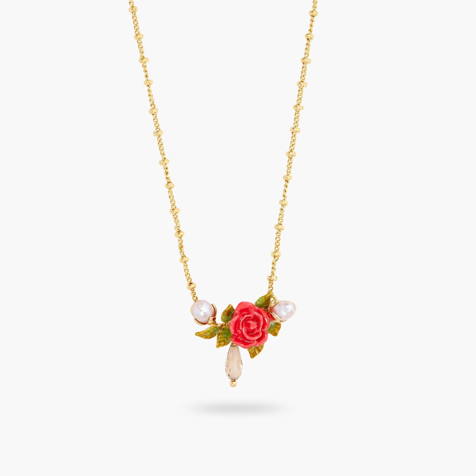Rose, cultured pearl and crystal drop statement necklace | ASAR3071 - Les Nereides