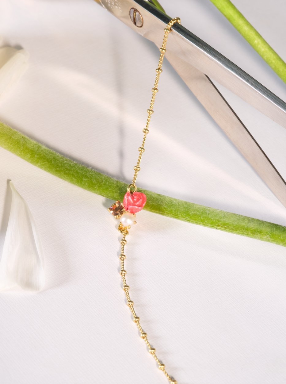 Rose, cultured pearl and stone thin bracelet | ASAR2061 - Les Nereides
