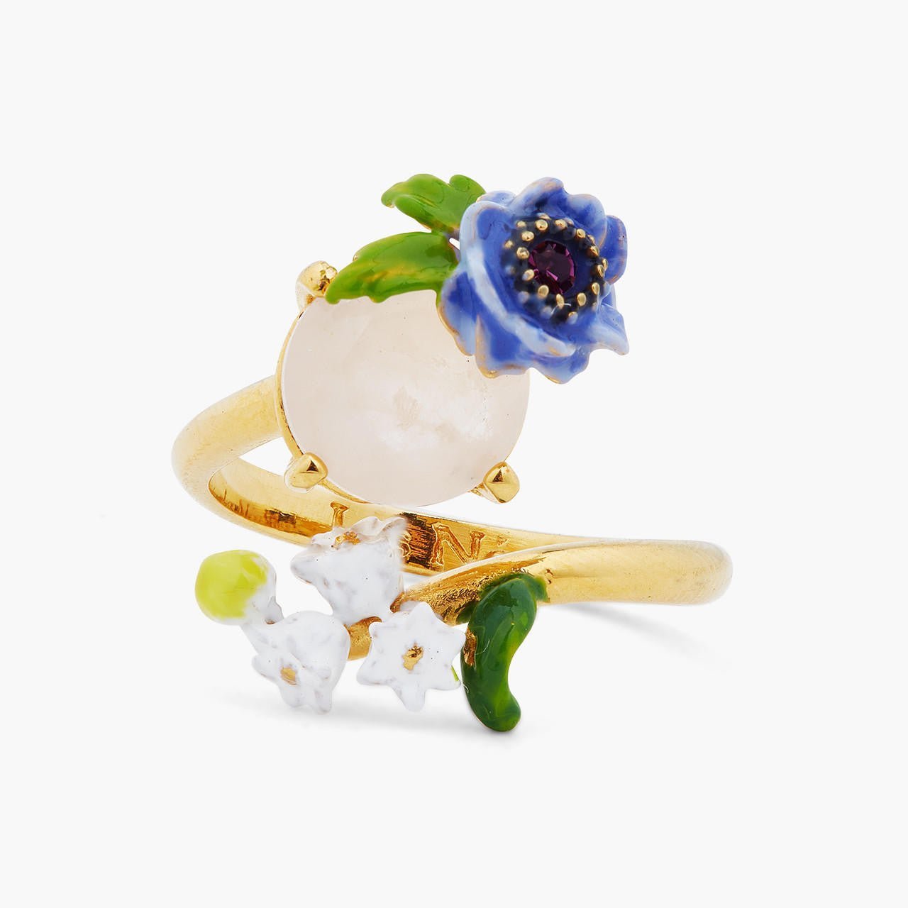 Rose Quartz And Floral Composition Adjustable Ring | ARPF6021 - Les Nereides