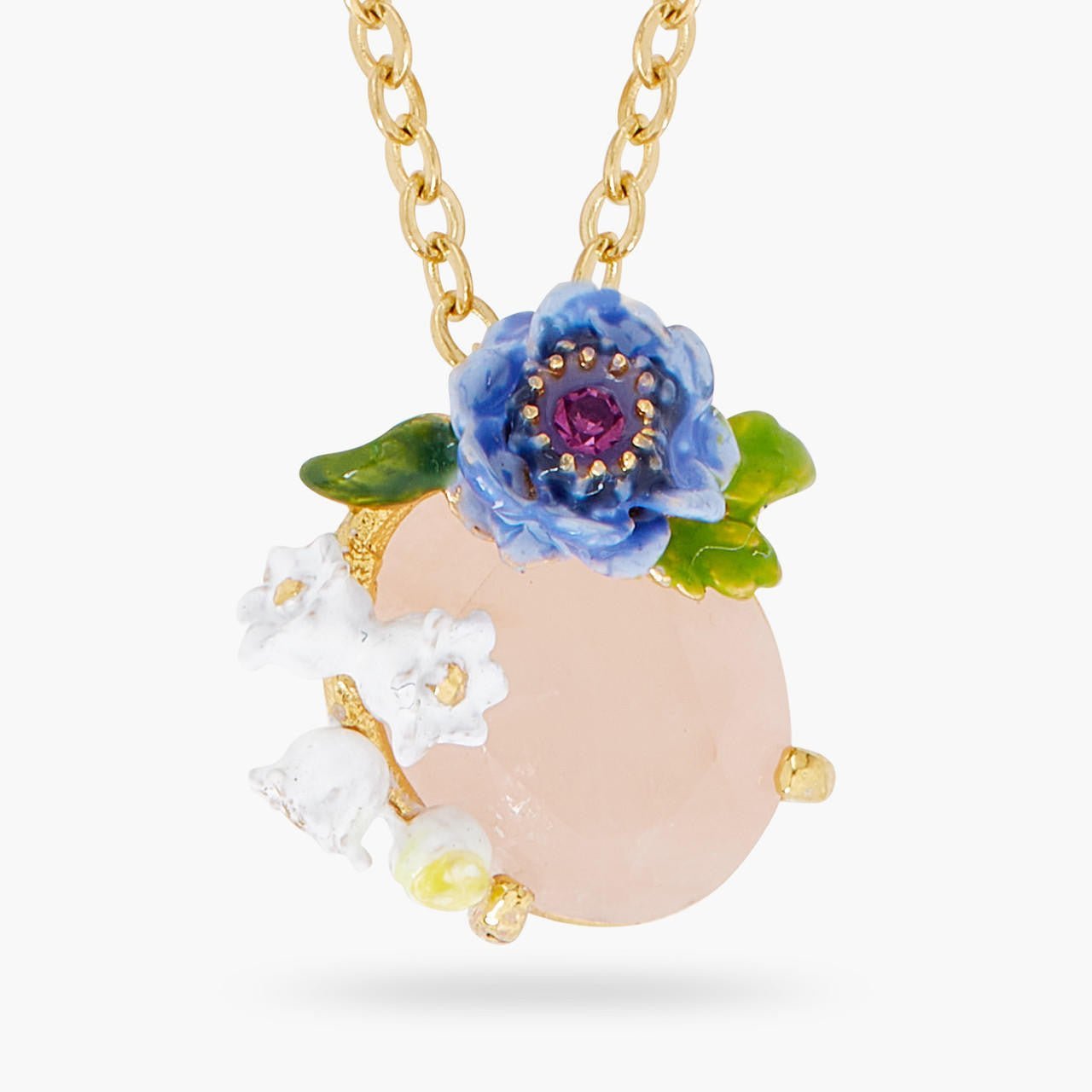 Rose Quartz And Floral Composition Pendant Necklace | ARPF3041 - Les Nereides