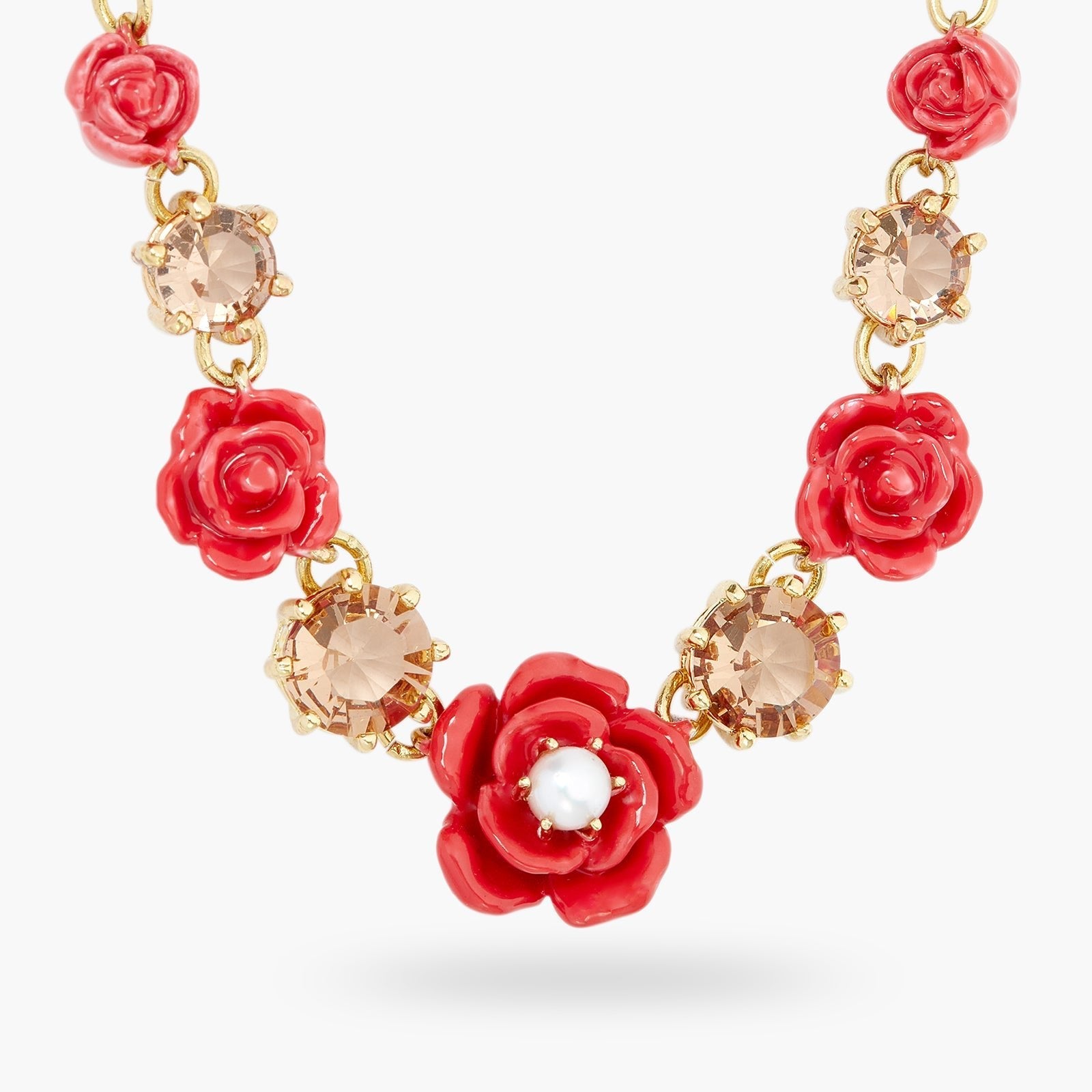 Roses, cultured pearl and stone statement necklace | ASAR3061 - Les Nereides