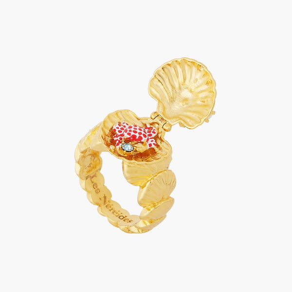Seashell And Scarlet Crab Secret Ring | AOGL6021 - Les Nereides