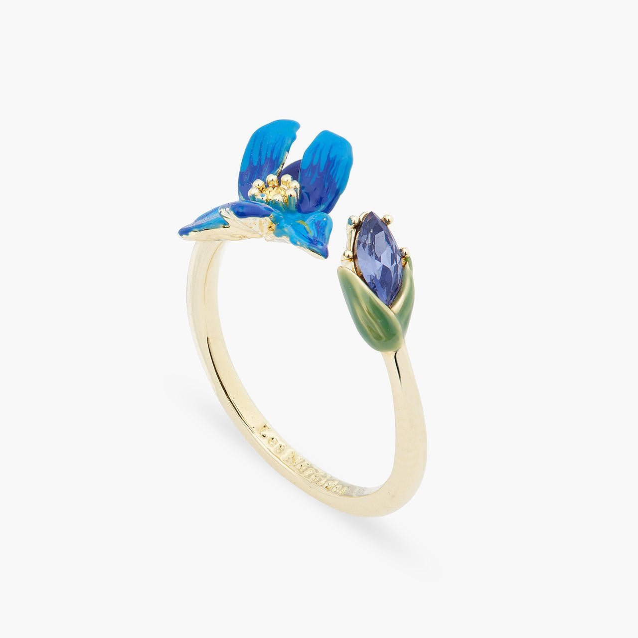 Siberian Iris And Faceted Crystal Adjustable Ring | ARIV6031 - Les Nereides