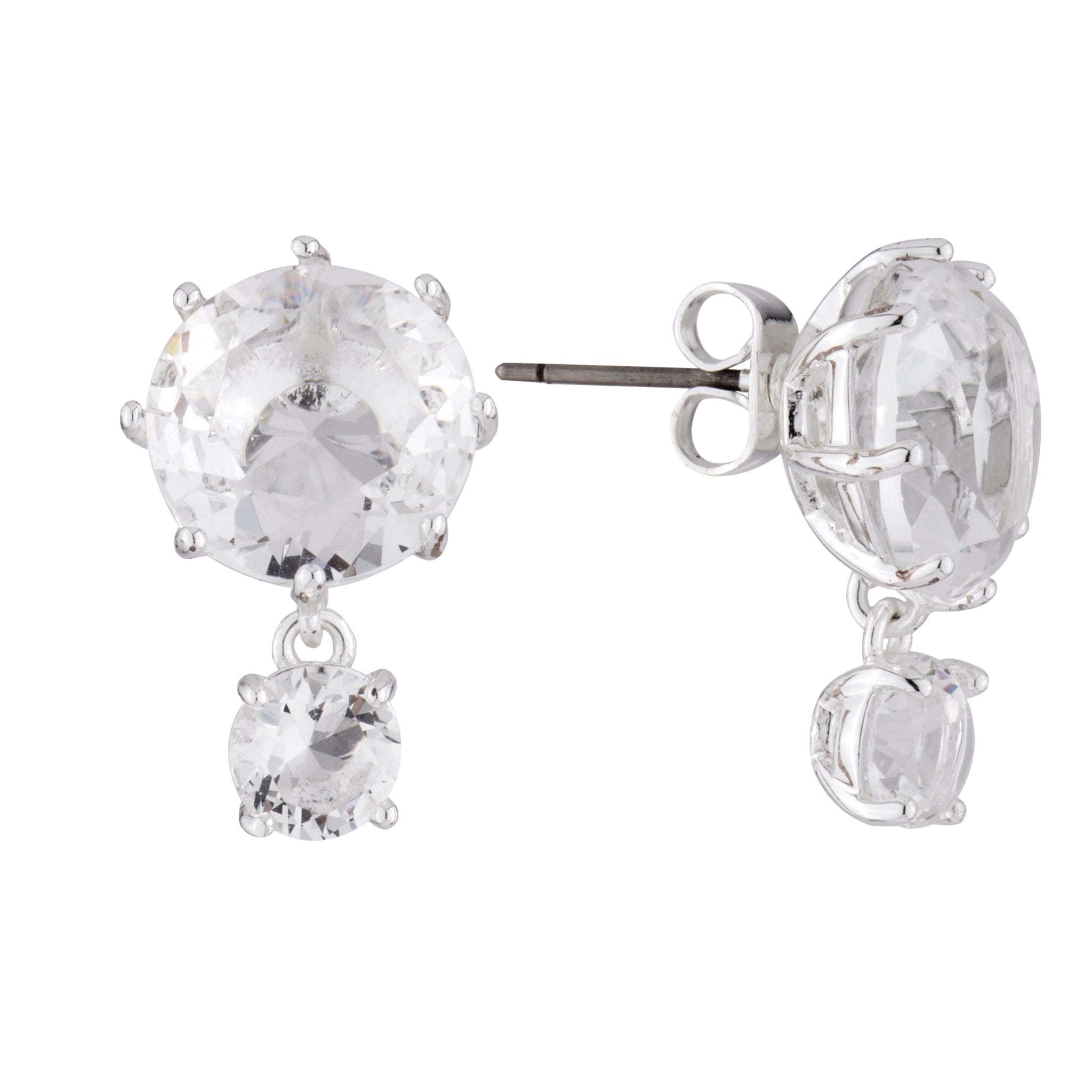 Silver 2 Round Stones La Diamantine Dormeuses Earrings | AILD1263 - Les Nereides