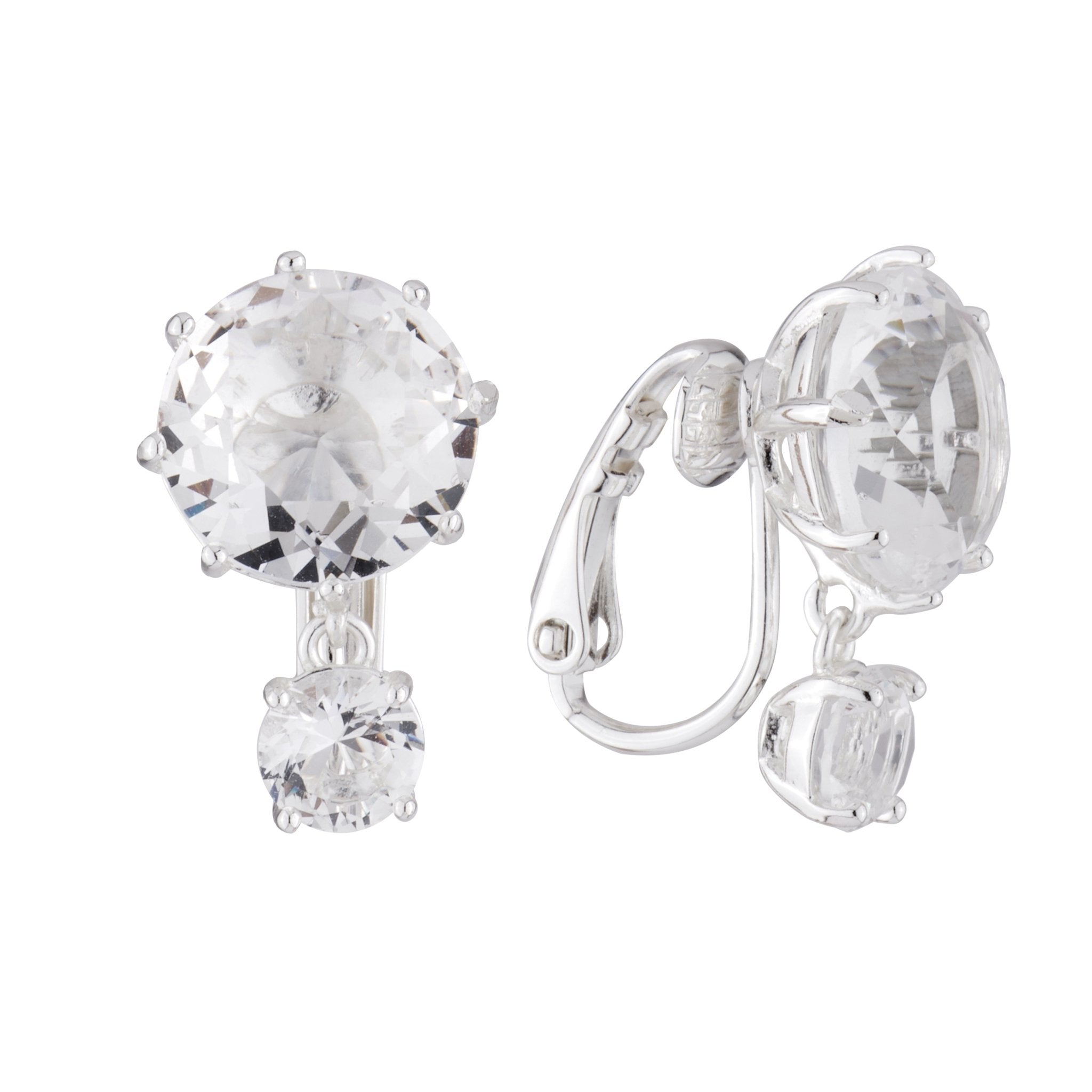 Silver 2 Round Stones La Diamantine Dormeuses Earrings | AILD1263 - Les Nereides