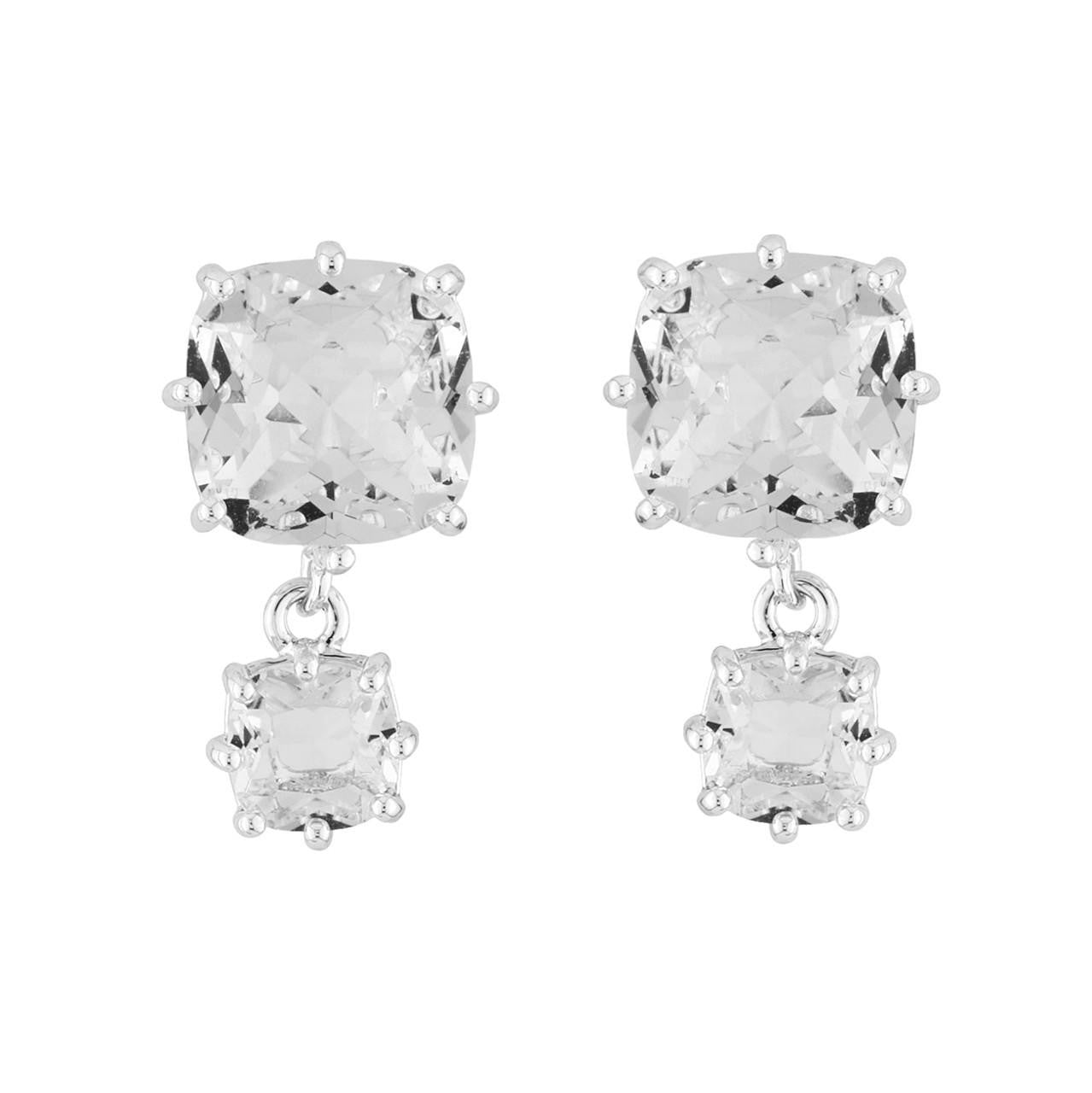 Silver 2 Square Stones La Diamantine Earrings | AILD138C/3 - Les Nereides