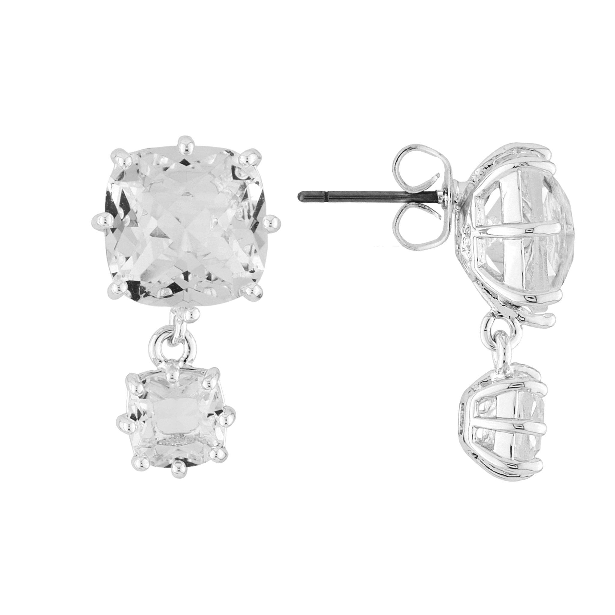Silver 2 Square Stones La Diamantine Earrings | AILD138C/3 - Les Nereides