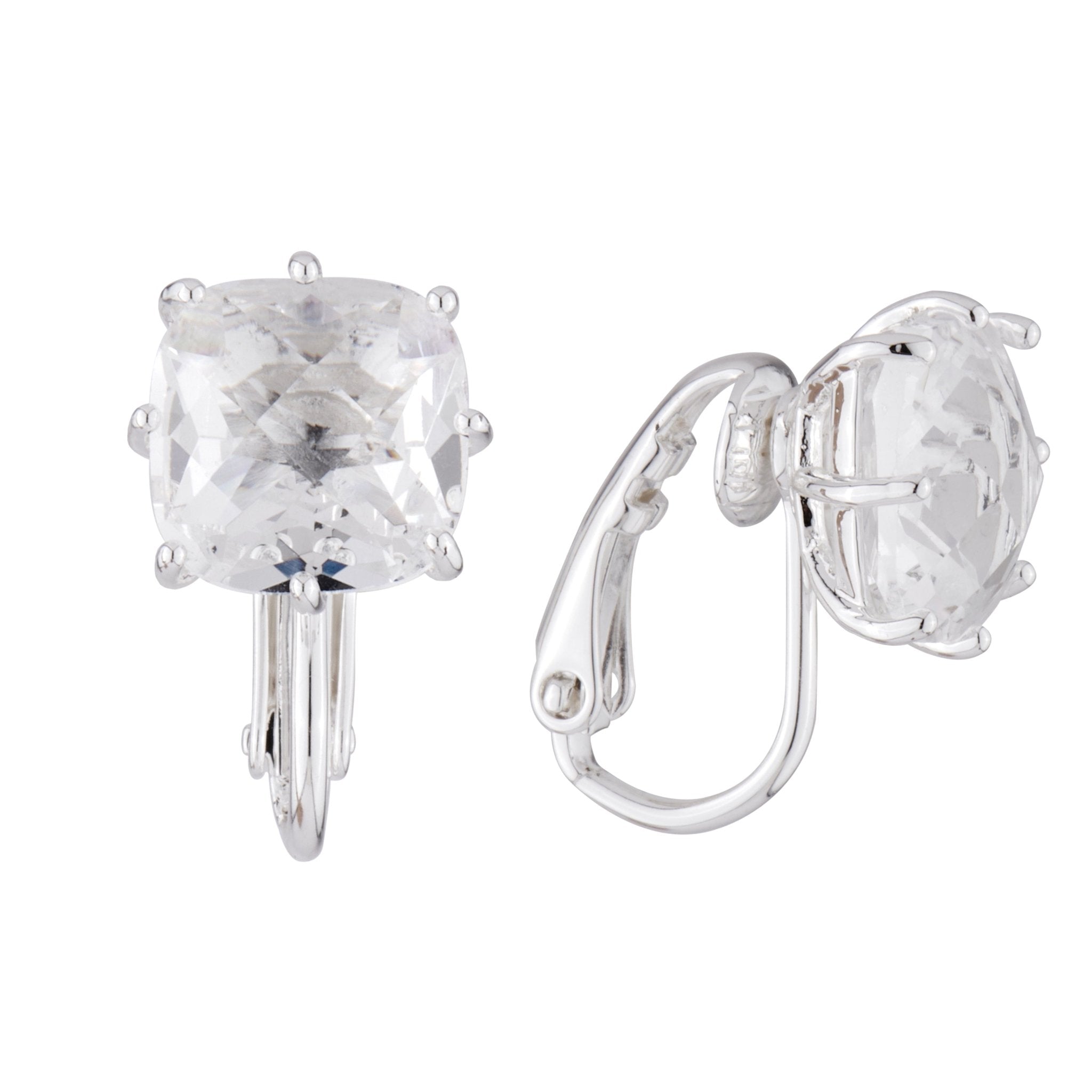 Silver Square Stone La Diamantine Dormeuses Earrings | AILD1013 - Les Nereides