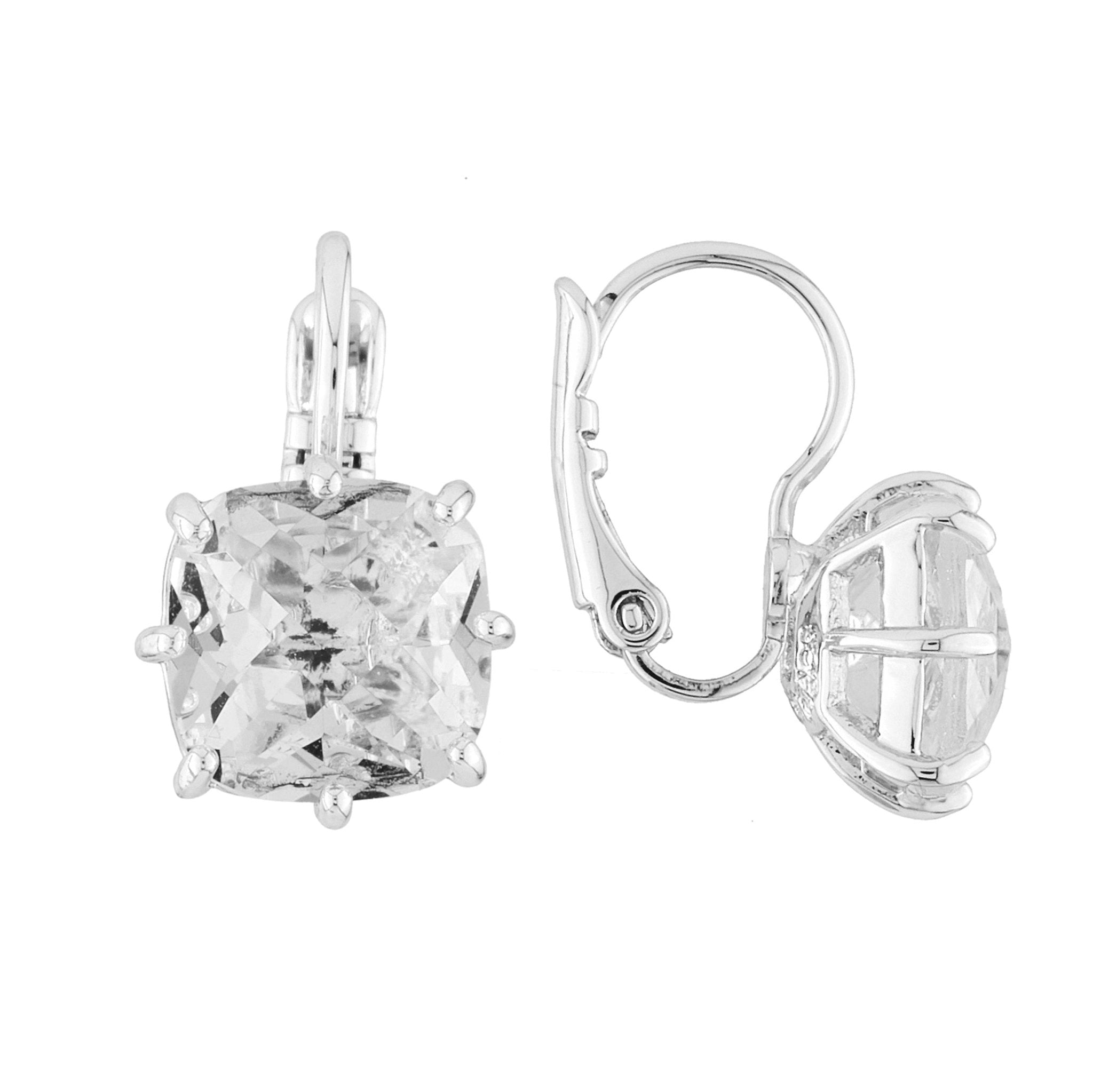 Silver Square Stone La Diamantine Dormeuses Earrings | AILD1013 - Les Nereides