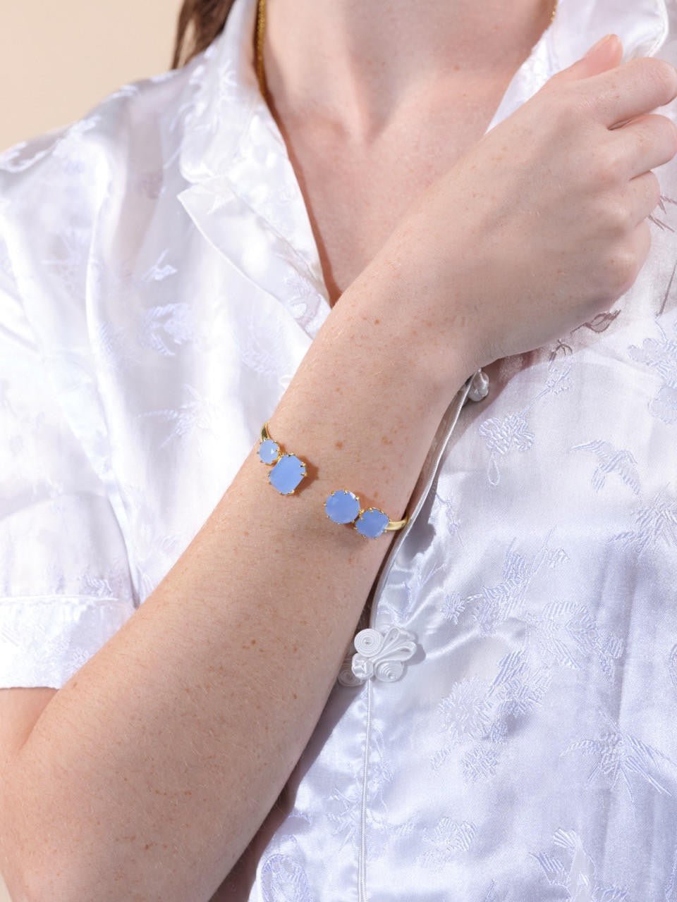 Sky Blue Diamantine 4 Stone Bangle Bracelet | ARLD2541 - Les Nereides