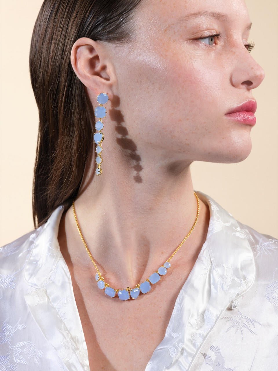 Sky Blue Diamantine 9 Stone Fine Necklace | ARLD3181 - Les Nereides