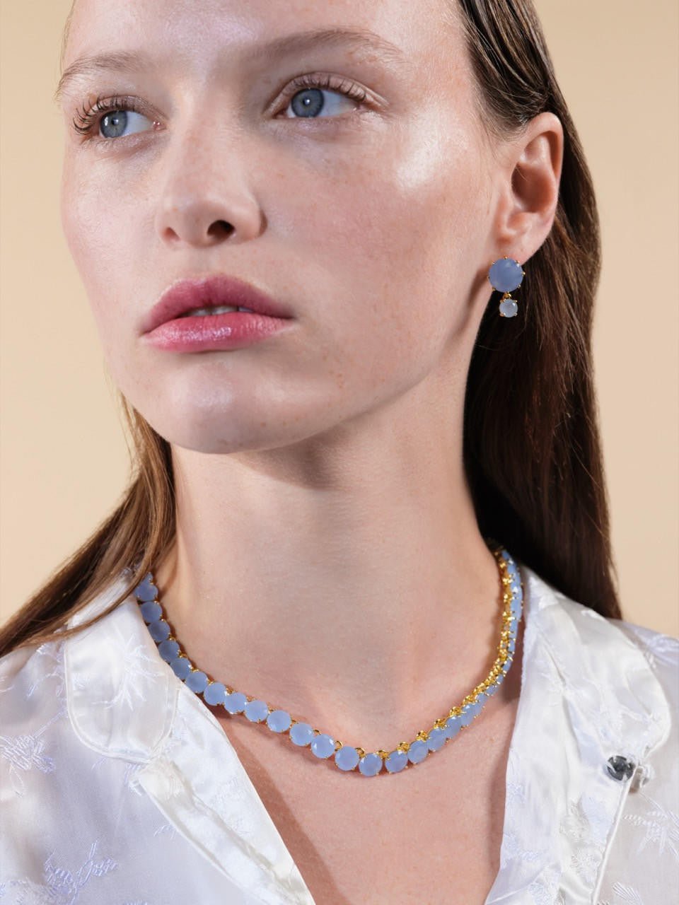 Sky Blue Diamantine Round Stone Choker Necklace | ARLD3321 - Les Nereides
