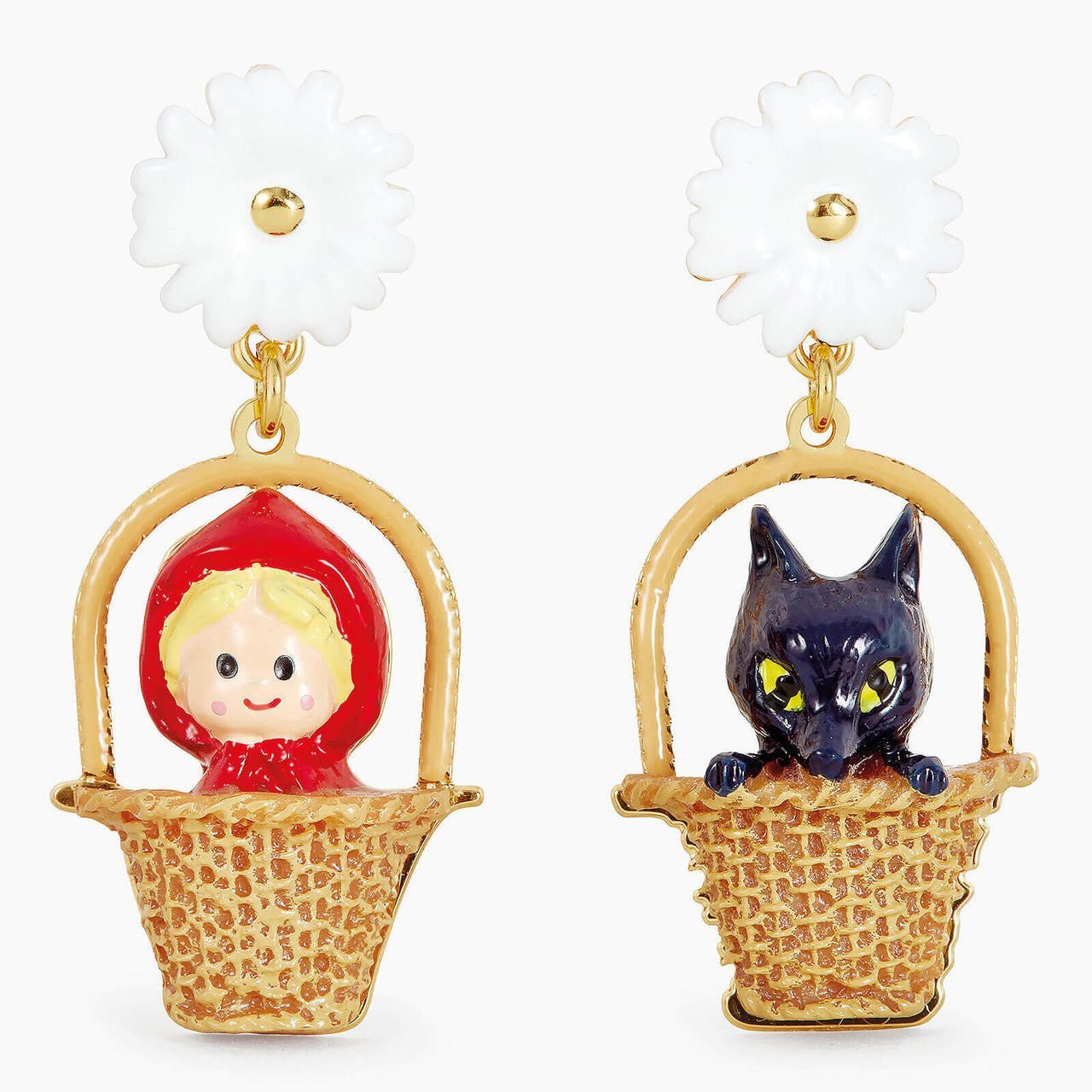 Small Basket, Daisy And Little Red Riding Hood Earrings | APBB1061 - Les Nereides