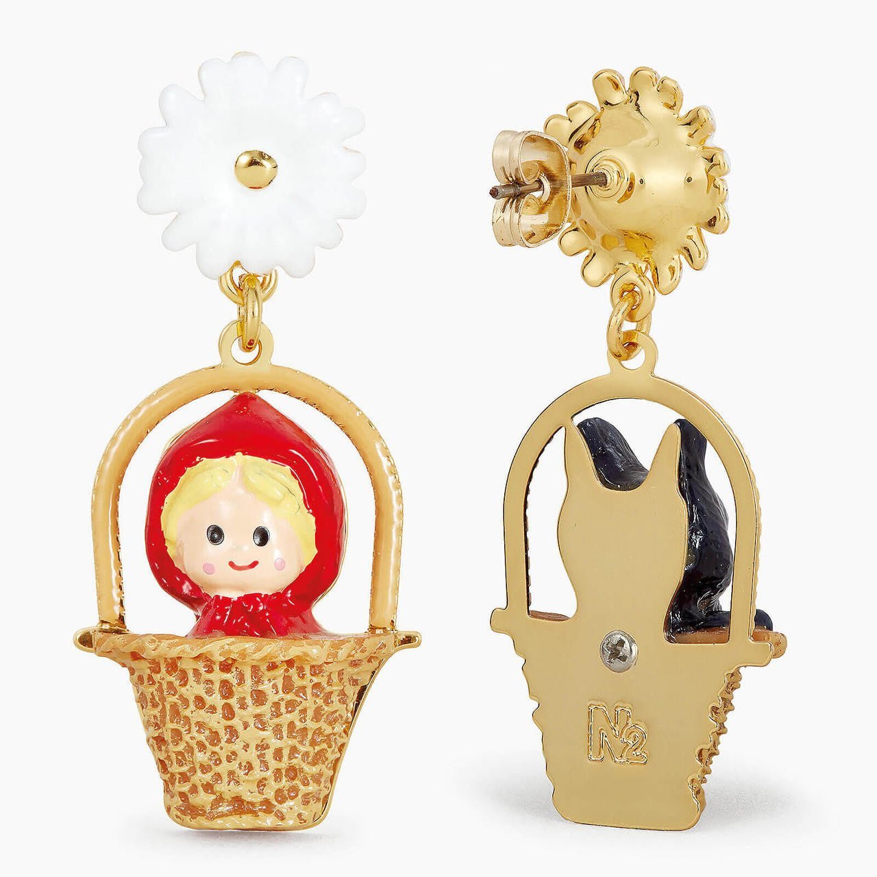 Small Basket, Daisy And Little Red Riding Hood Earrings | APBB1061 - Les Nereides