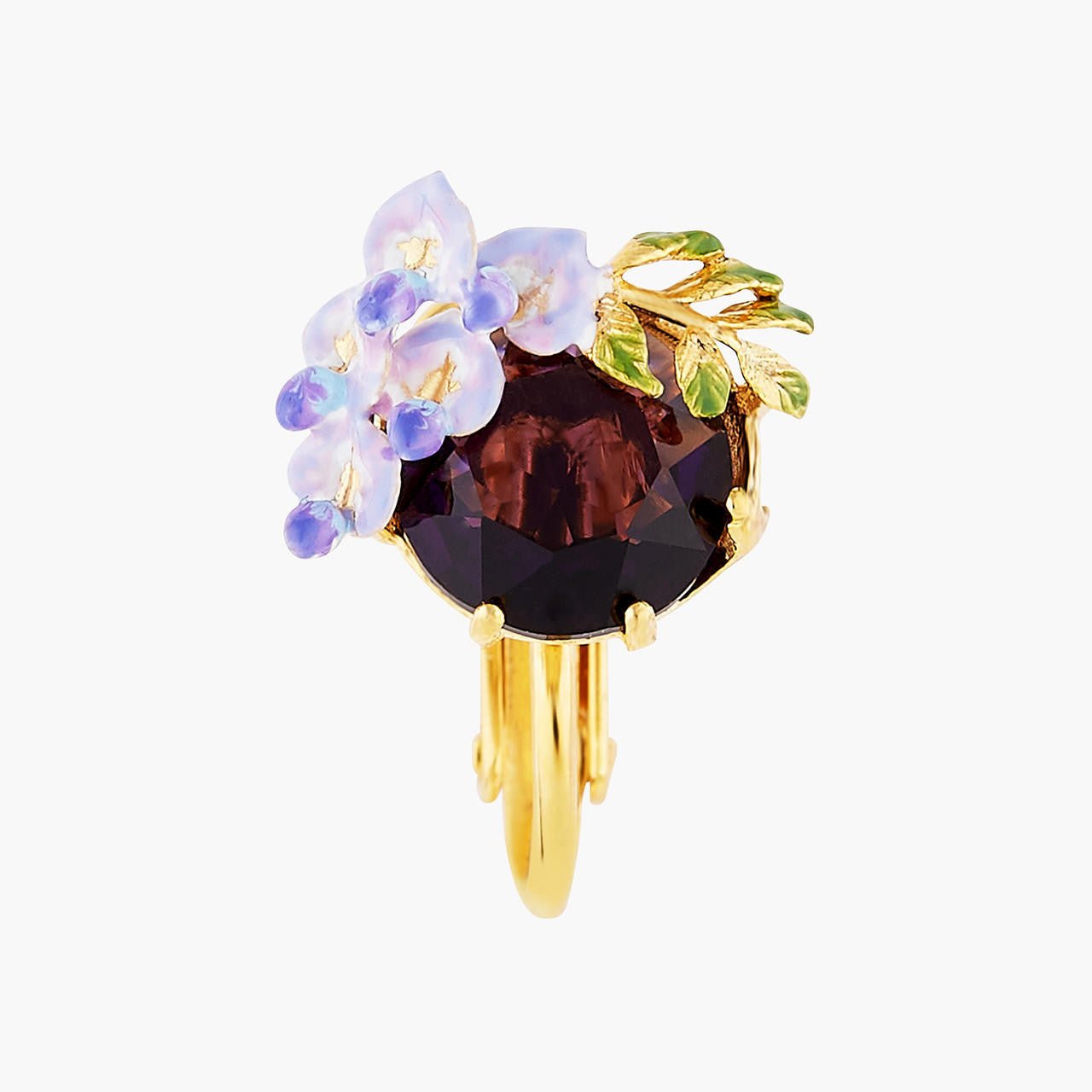 Small Wisteria Flower And Faceted Crystal Earrings | ANOF103C/1 - Les Nereides