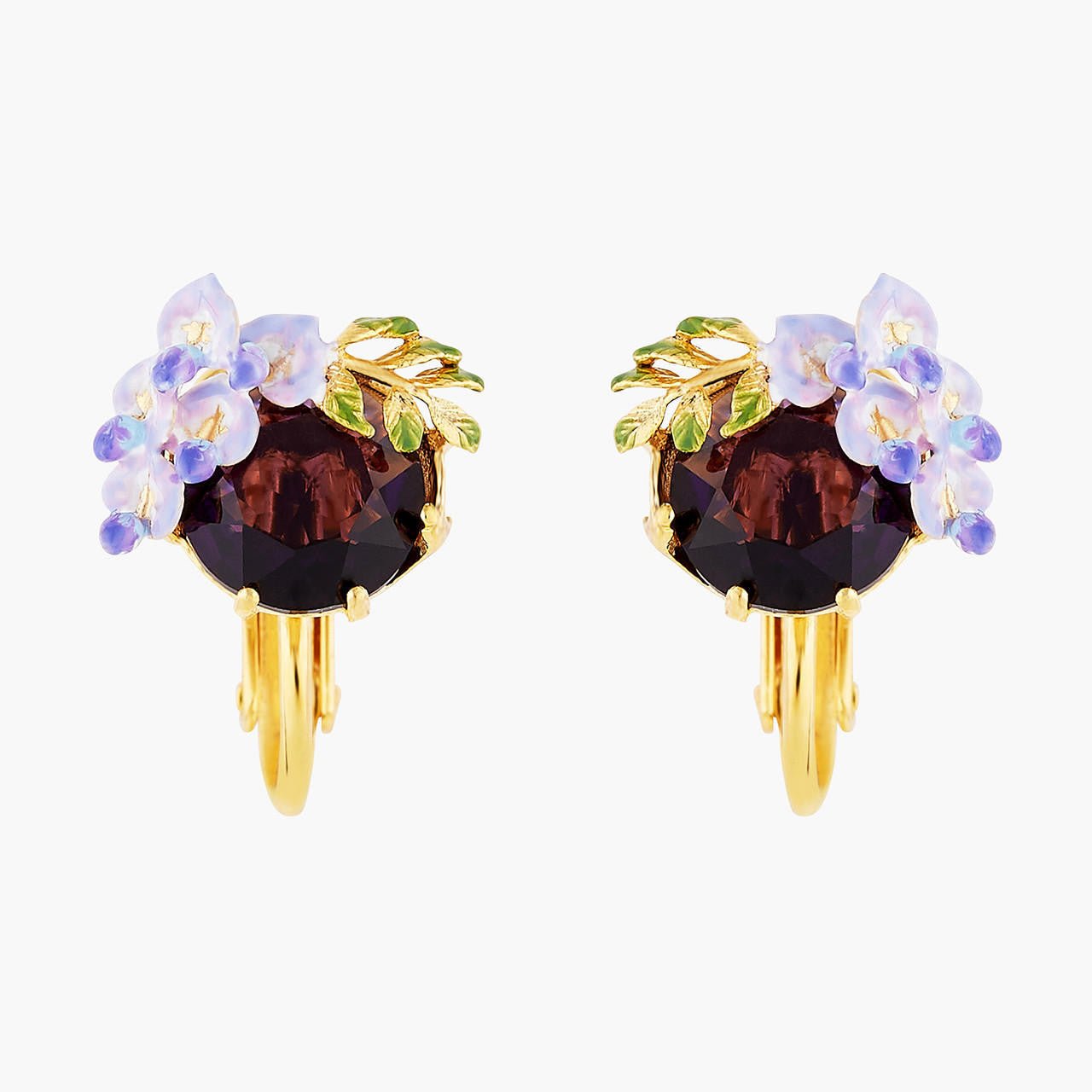 Small Wisteria Flower And Faceted Crystal Earrings | ANOF103C/1 - Les Nereides