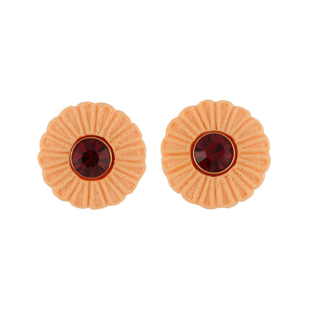 So Sweet Flower Shaped Shortbread Biscuit With Red Crystal Earrings | AESS106T/1 - Les Nereides