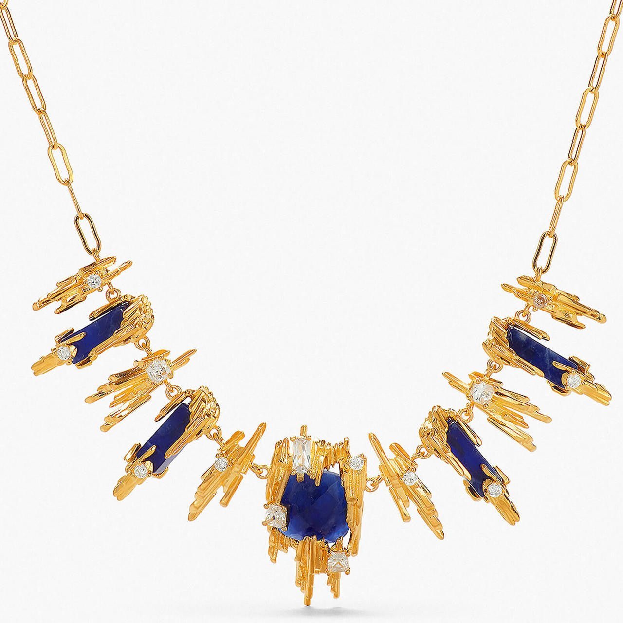 Sodalite And Gold Rock Statement Necklace | APTM3021 - Les Nereides