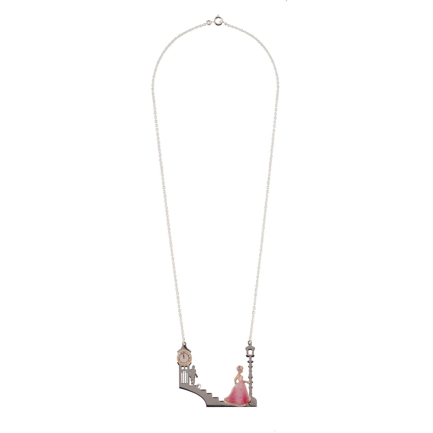 Soulier de Verre Silver+Pink Cinderella And Theé Charming Prince Necklace | ADCD3161 - Les Nereides